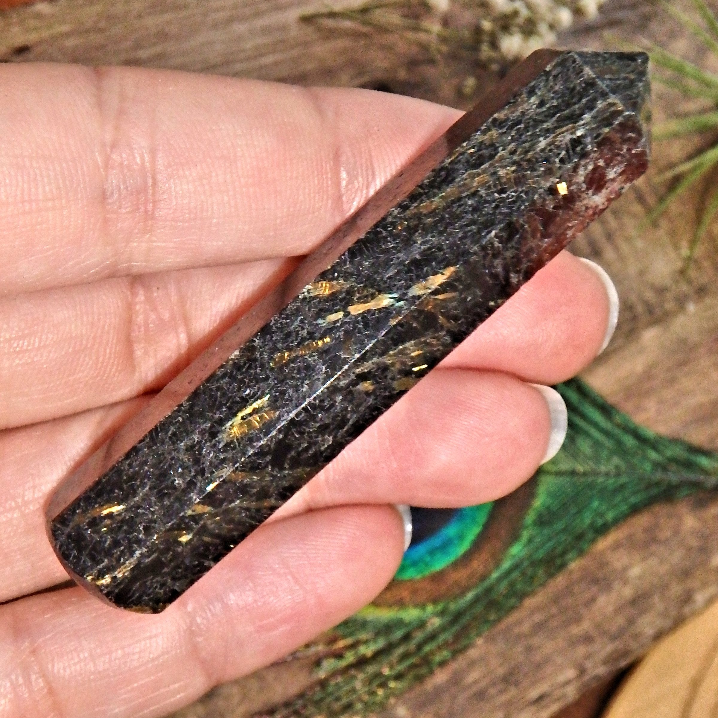 Genuine Greenland Nuummite Mystic Stone Wand ~Perfect for Energy Work! - Earth Family Crystals