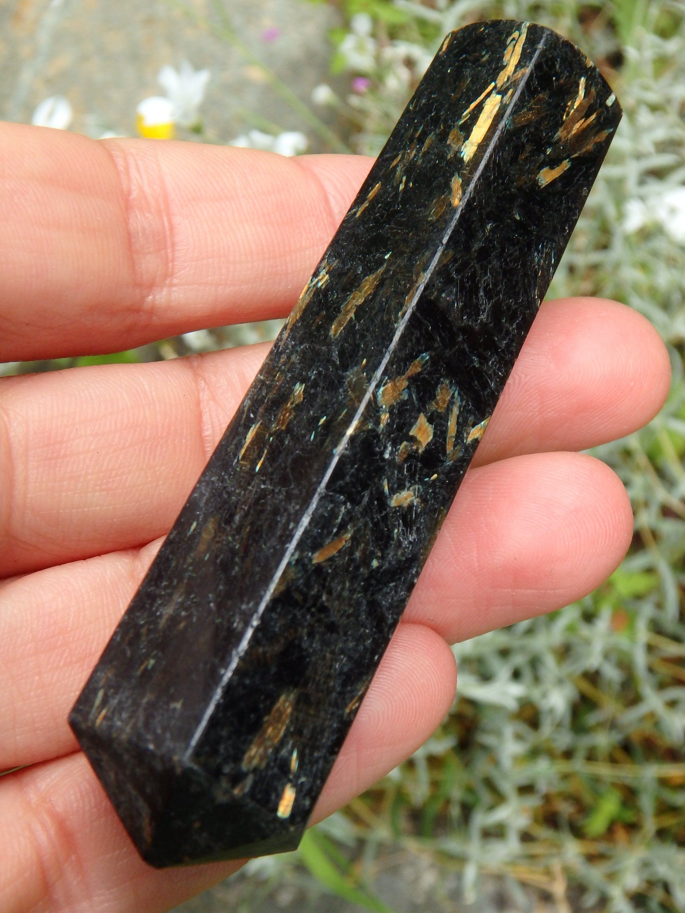 Beautiful Flashes of Color~Genuine Greenland Nuummite Wand Carving 4 - Earth Family Crystals