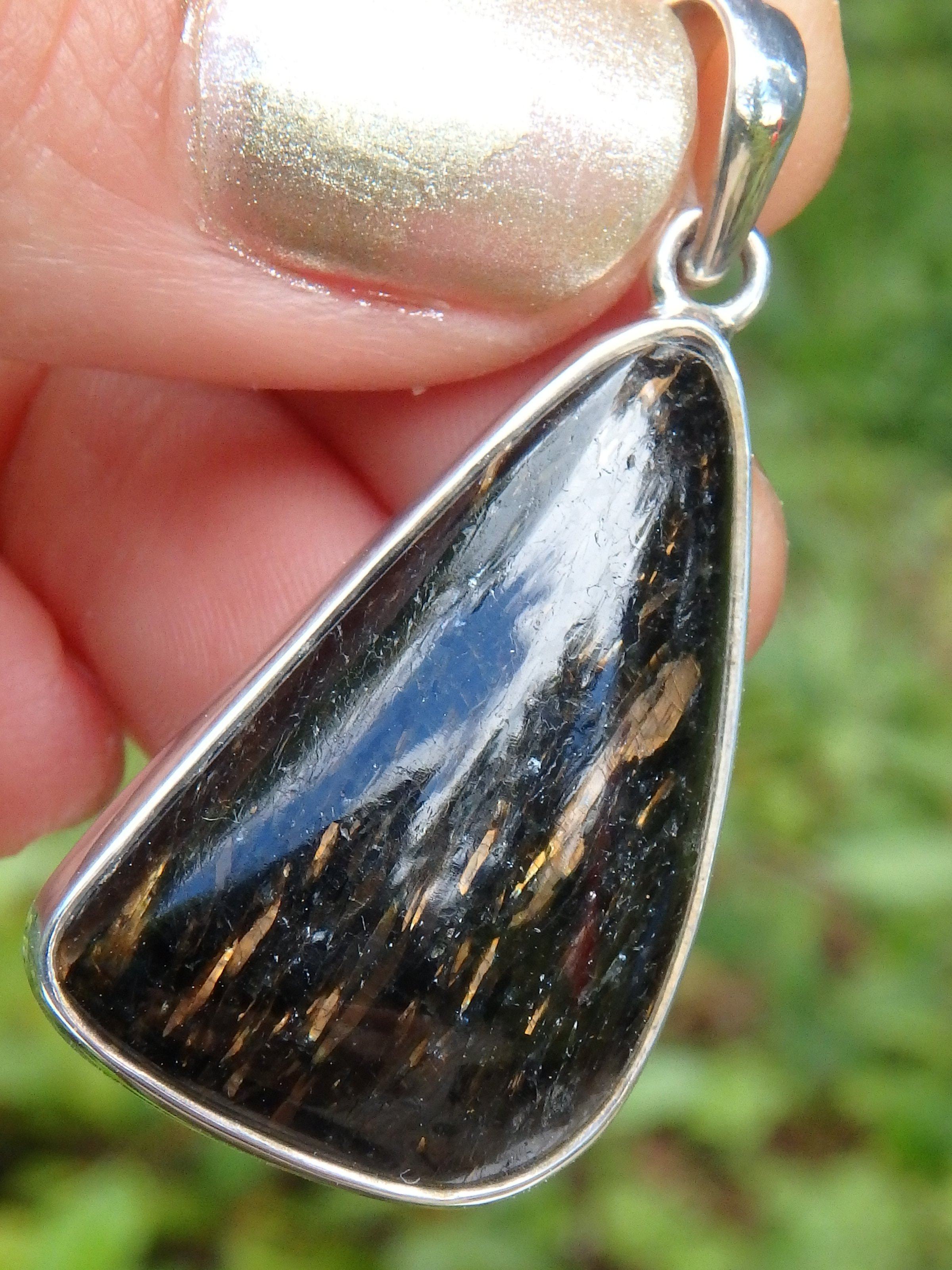 Brilliant Golden Flashes Nuummite From Greenland Pendant in Sterling Silver (Includes Silver Chain) 1 - Earth Family Crystals
