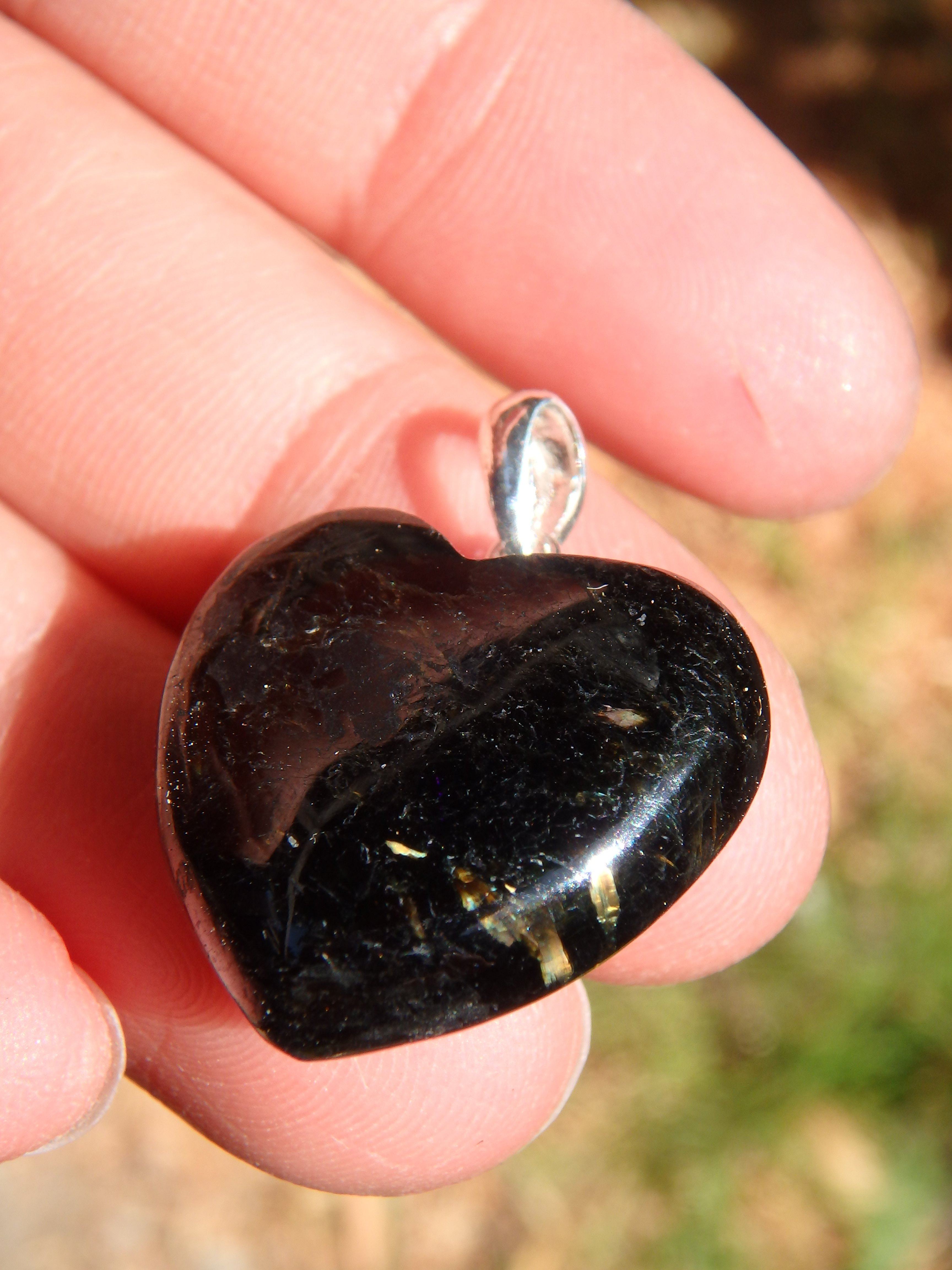 Adorable Heart Greenland Nuummite Pendant in Sterling Silver (Includes Silver Chain) - Earth Family Crystals