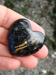 Stunning Flashes of Golden Fireworks~Greenland Nuummite Heart - Earth Family Crystals