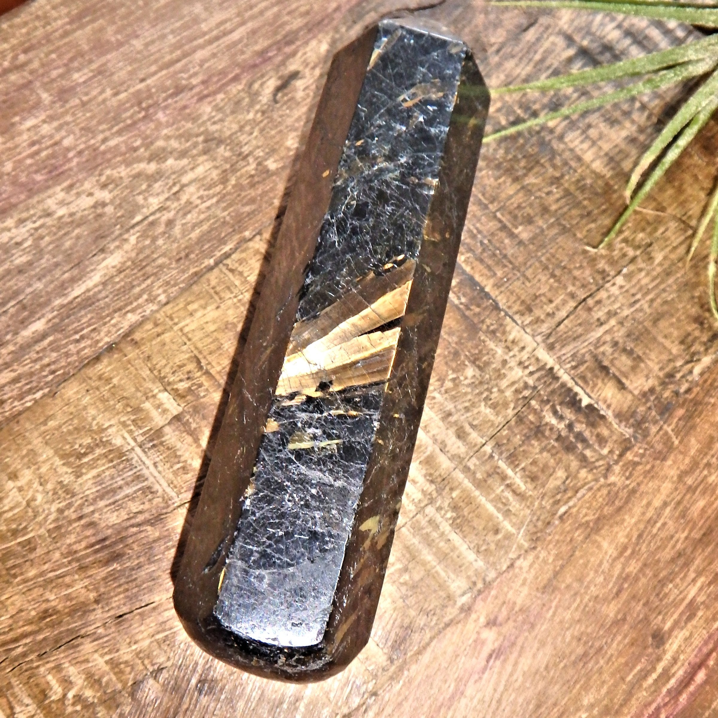 Genuine Greenland Nuummite With Lightening Flashes of Mysterious Color Wand Carving 2 - Earth Family Crystals