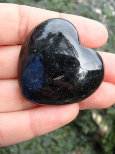 Pretty Greenland Nuummite Heart Carving with Moving Flashes of Color - Earth Family Crystals