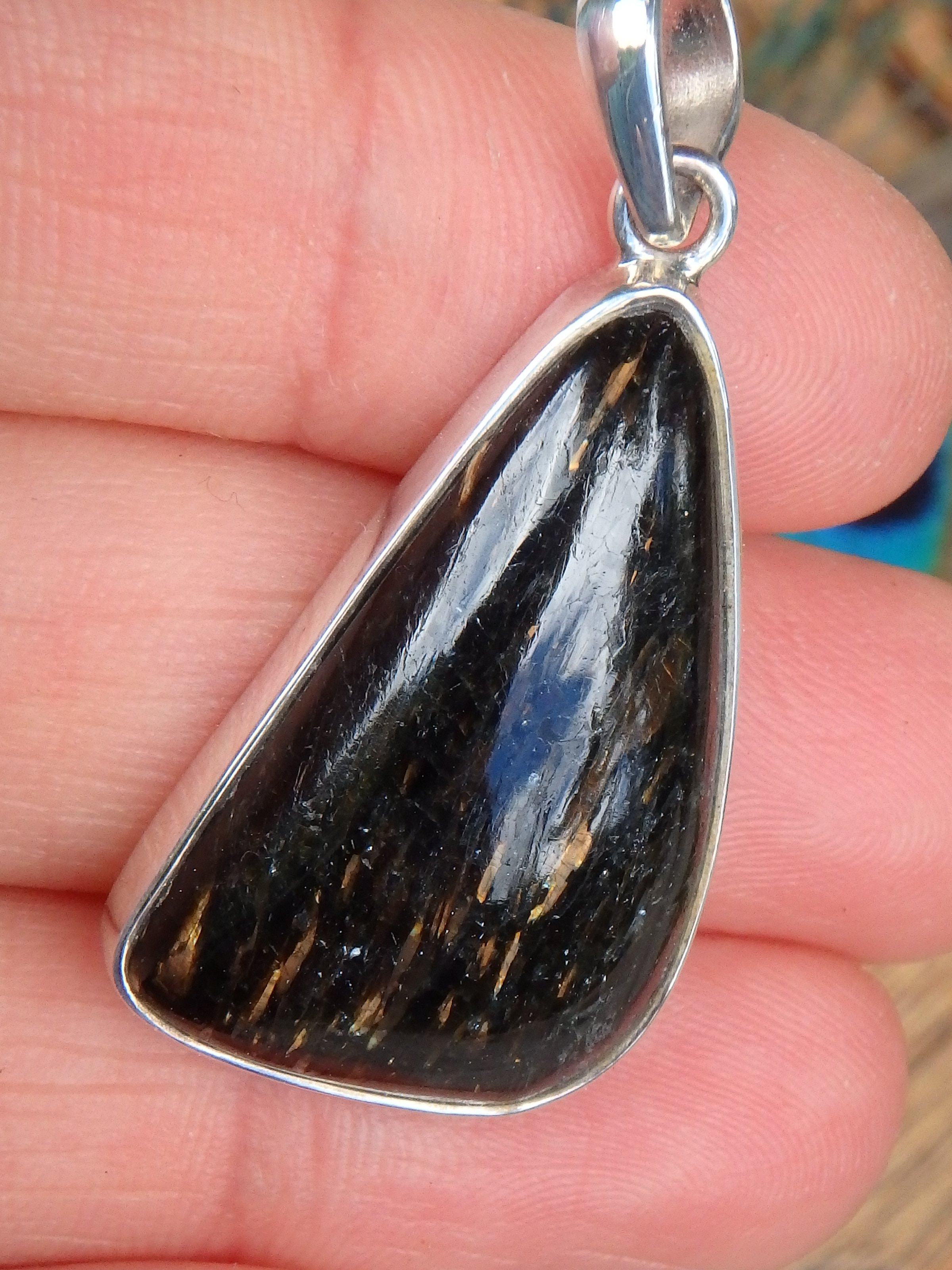 Brilliant Golden Flashes Nuummite From Greenland Pendant in Sterling Silver (Includes Silver Chain) 1 - Earth Family Crystals