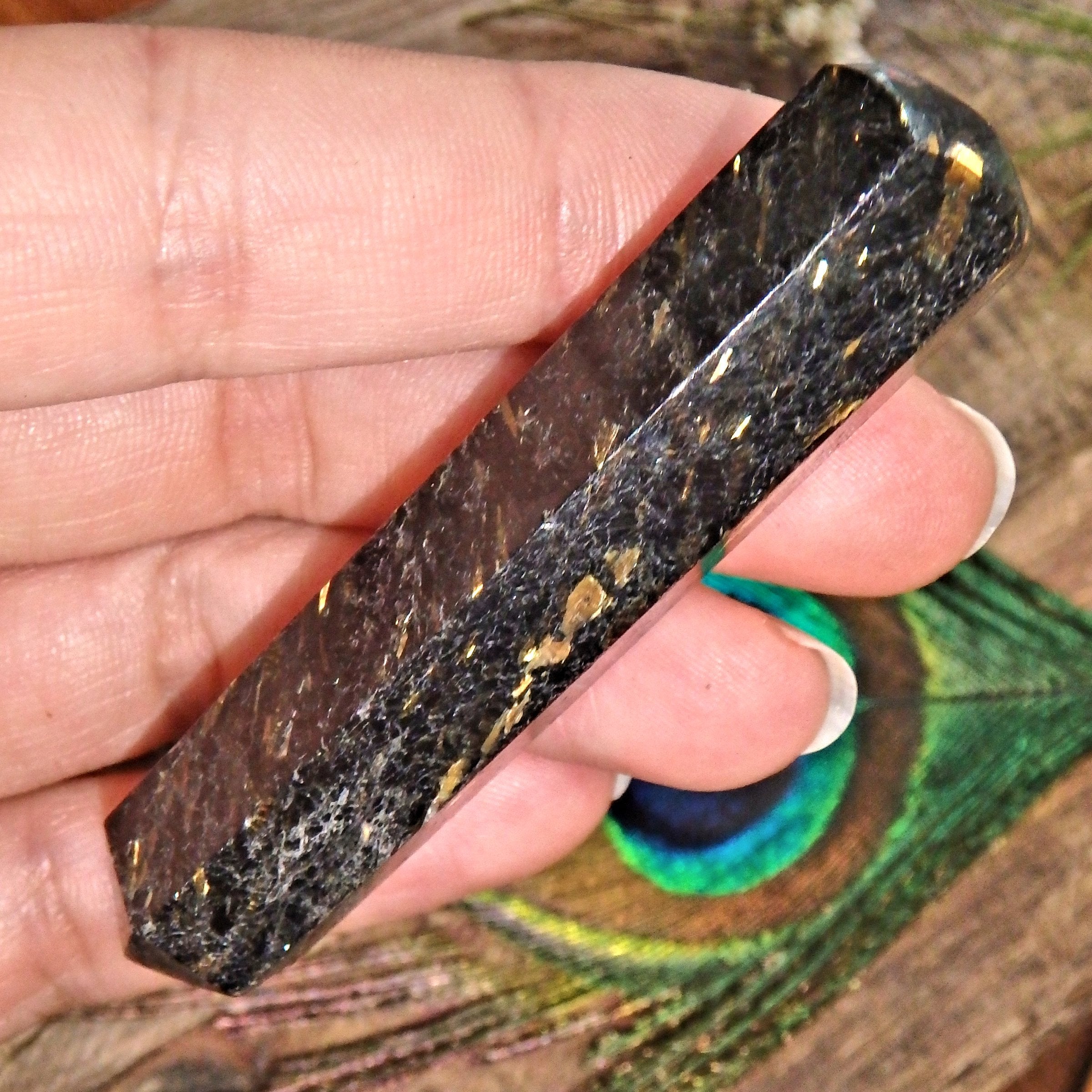 Genuine Greenland Nuummite Mystic Stone Wand ~Perfect for Energy Work! - Earth Family Crystals
