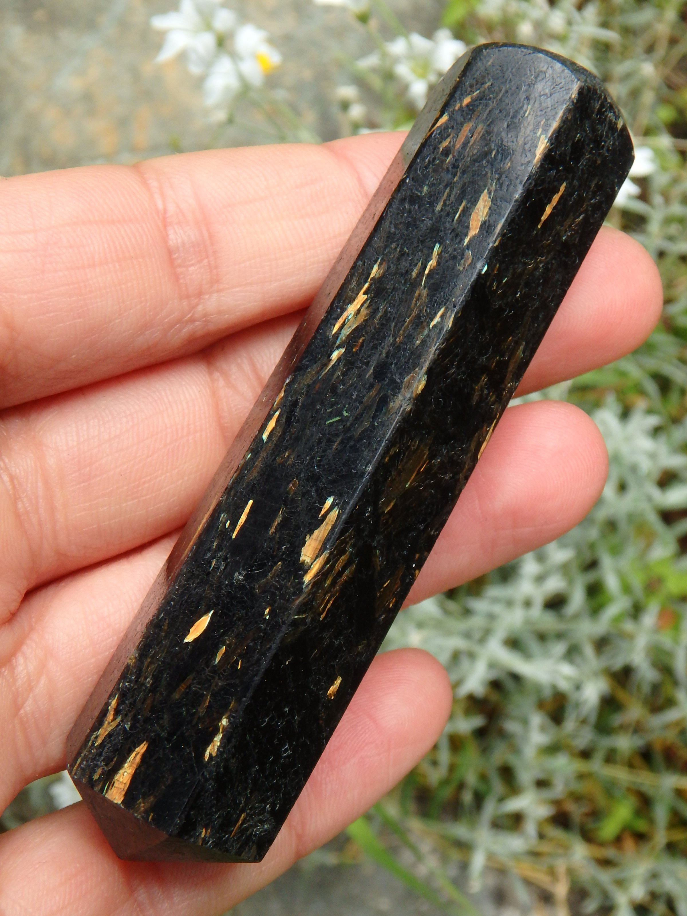 Beautiful Flashes of Color~Genuine Greenland Nuummite Wand Carving 4 - Earth Family Crystals