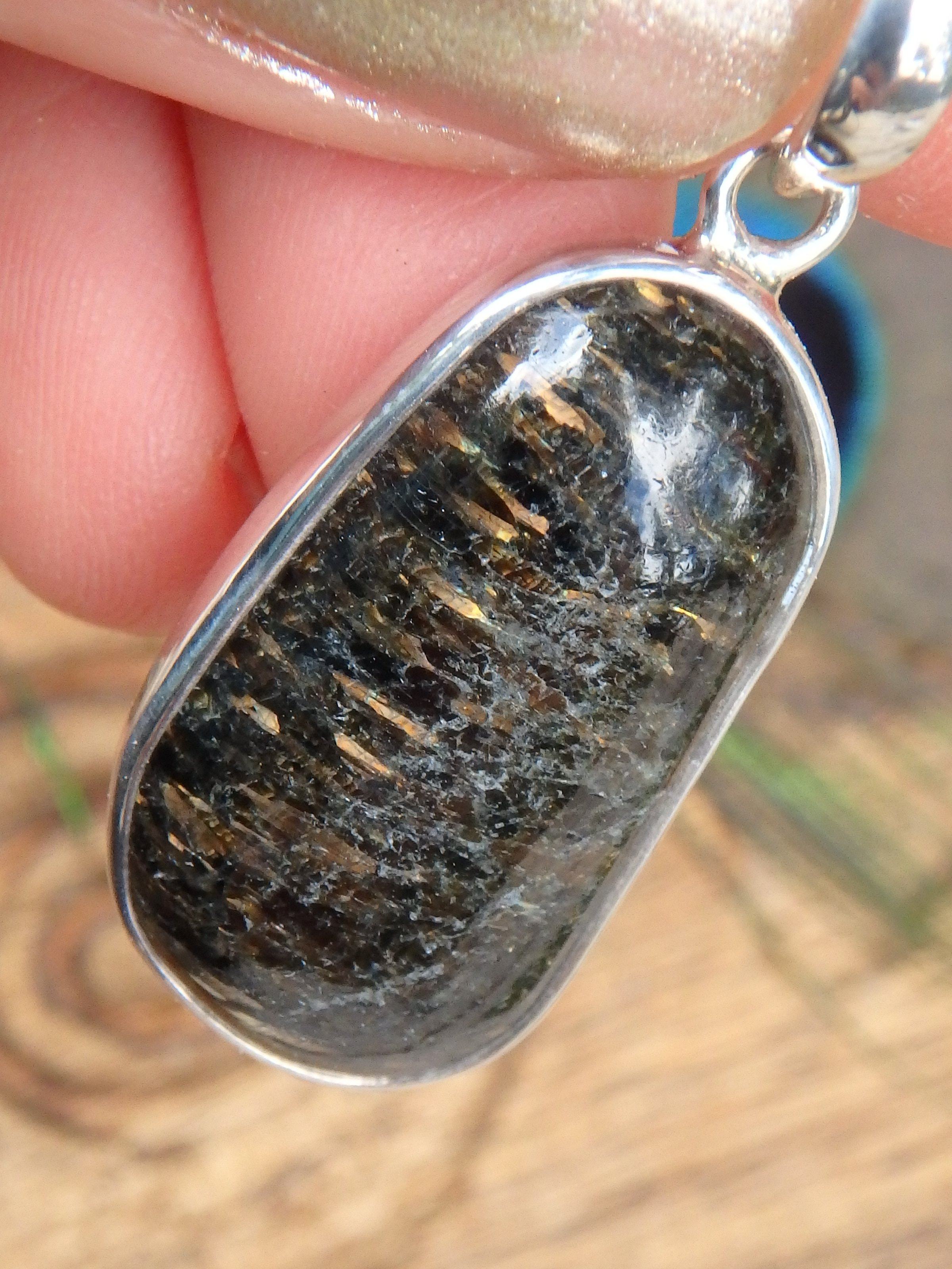 Brilliant Golden Flashes Nuummite From Greenland Pendant in Sterling Silver (Includes Silver Chain) 2 - Earth Family Crystals