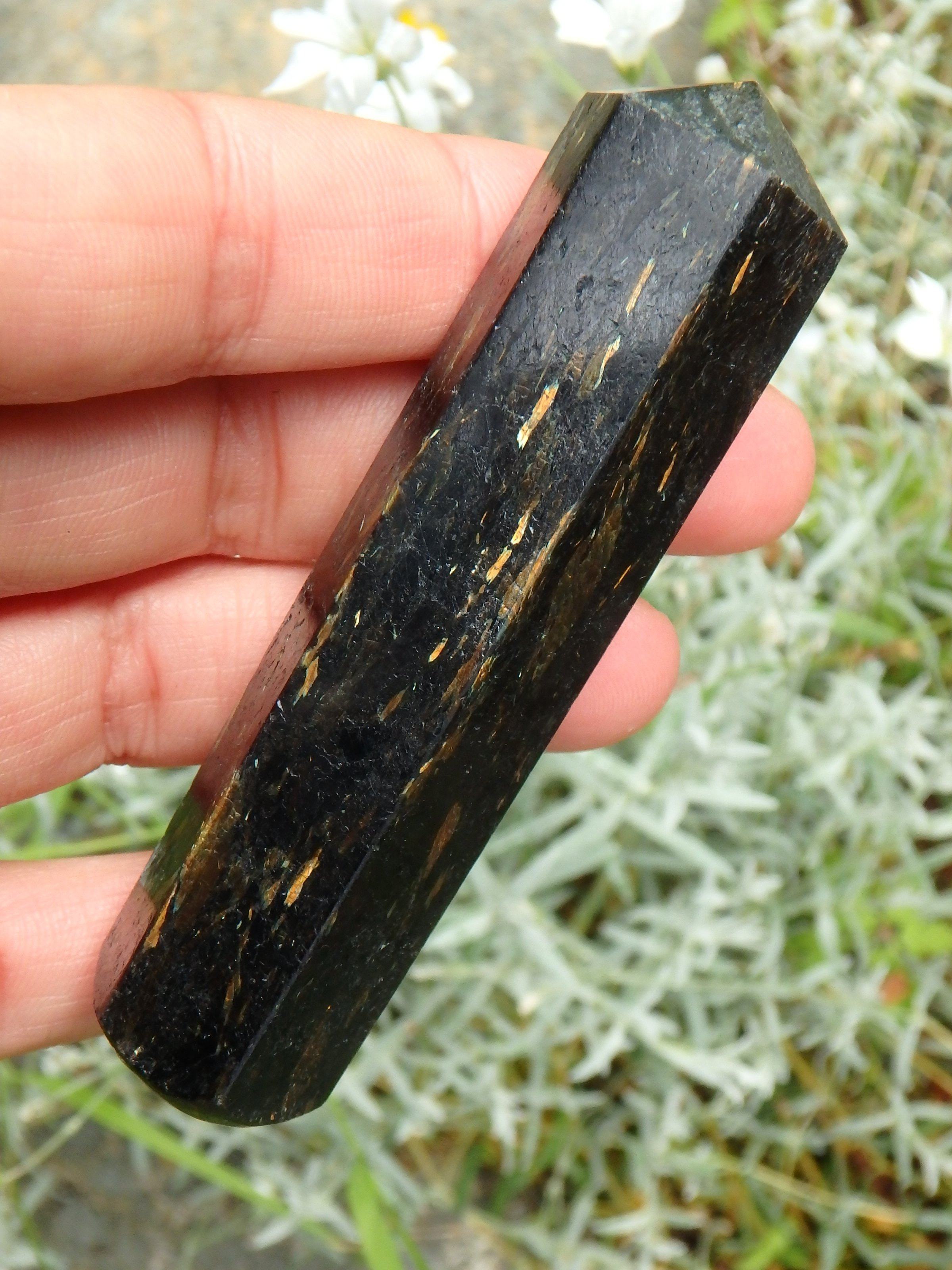 Beautiful Flashes of Color~Genuine Greenland Nuummite Wand Carving 4 - Earth Family Crystals