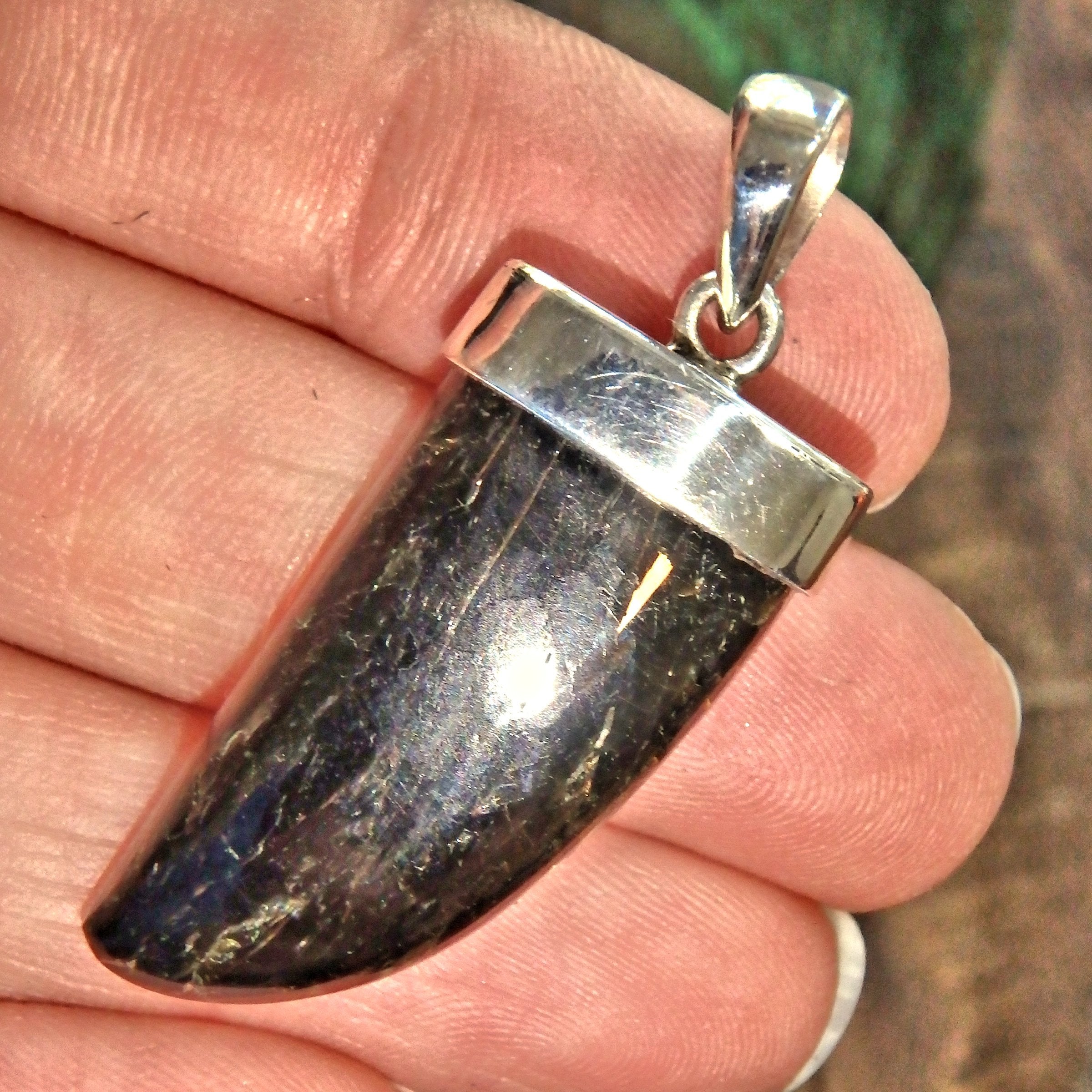 Golden Flashes Genuine Greenland Nuummite Pendant in Sterling Silver (REDUCED) - Earth Family Crystals