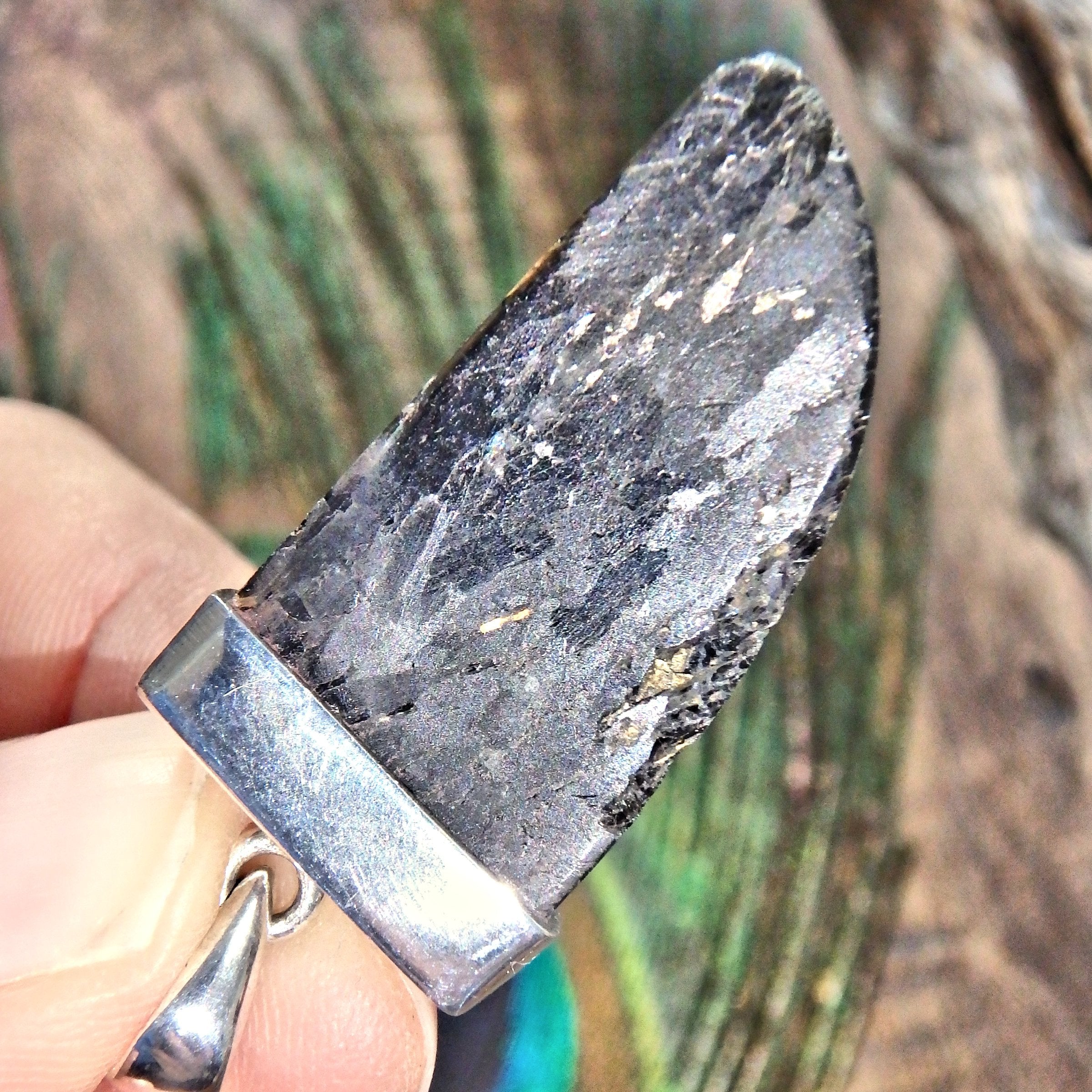 Golden Flashes Genuine Greenland Nuummite Pendant in Sterling Silver (REDUCED) - Earth Family Crystals