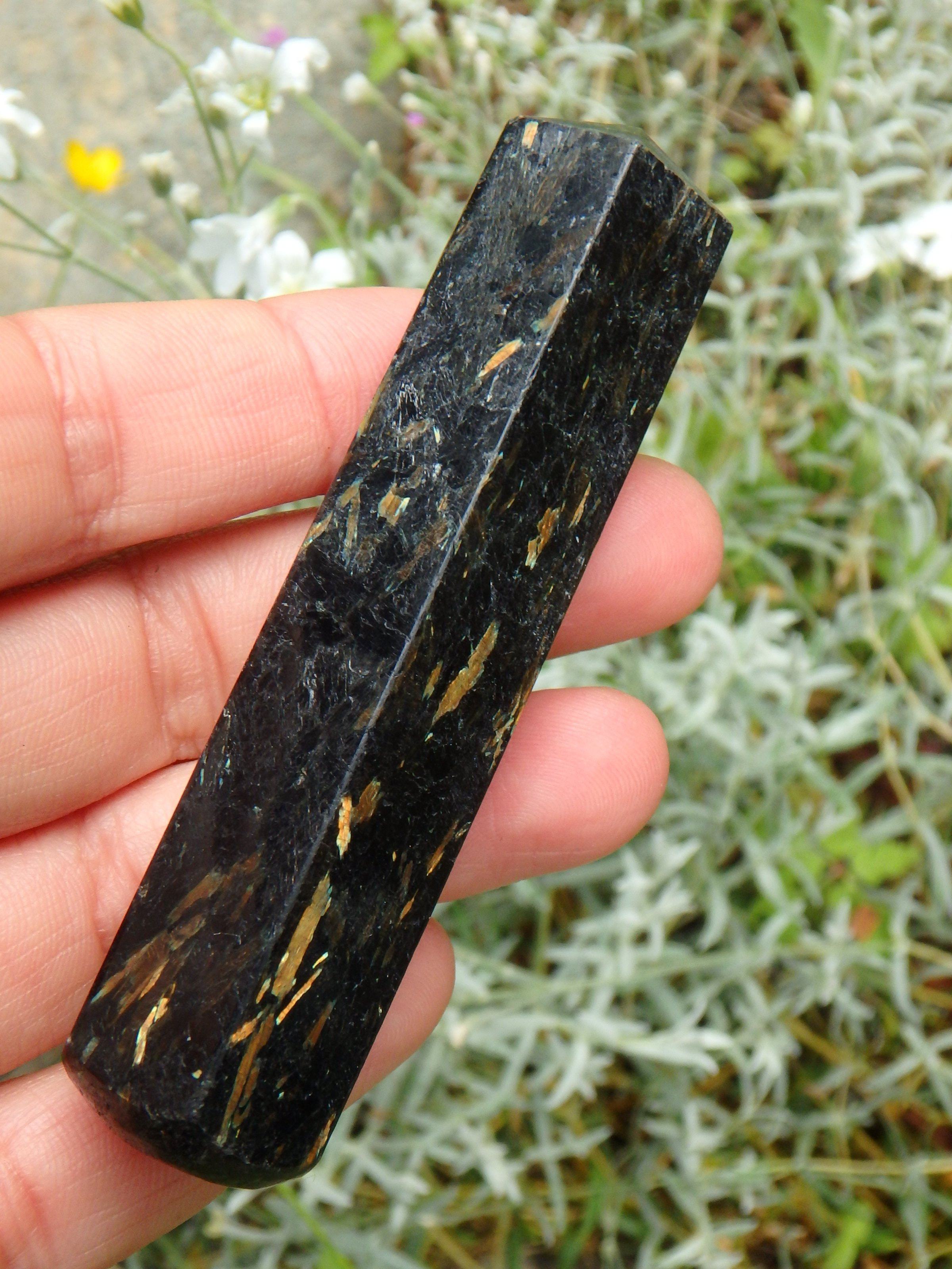 Beautiful Flashes of Color~Genuine Greenland Nuummite Wand Carving 4 - Earth Family Crystals