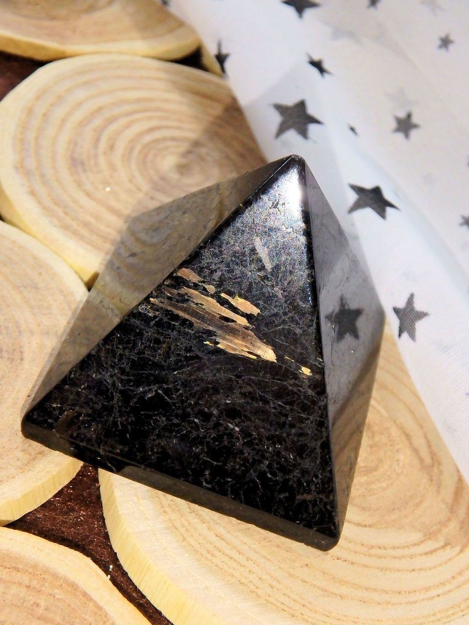 Brilliant Gold Flashes of Color Greenland Nuummite Pyramid - Earth Family Crystals