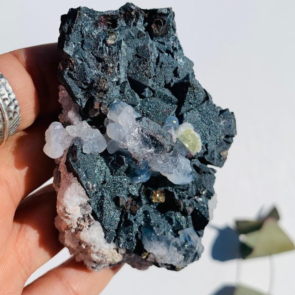 One of a Kind~Golden Apatite Points Nestled on Magnetite Matrix With Quartz Inclusions From Mexico