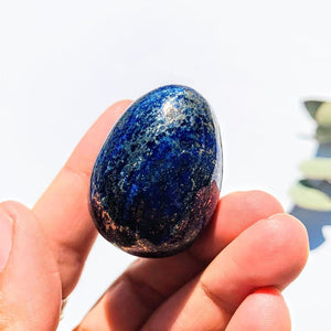 Gorgeous Golden Pyrite & Lapis Lazuli Hand Held Egg Carving #1 - Earth Family Crystals