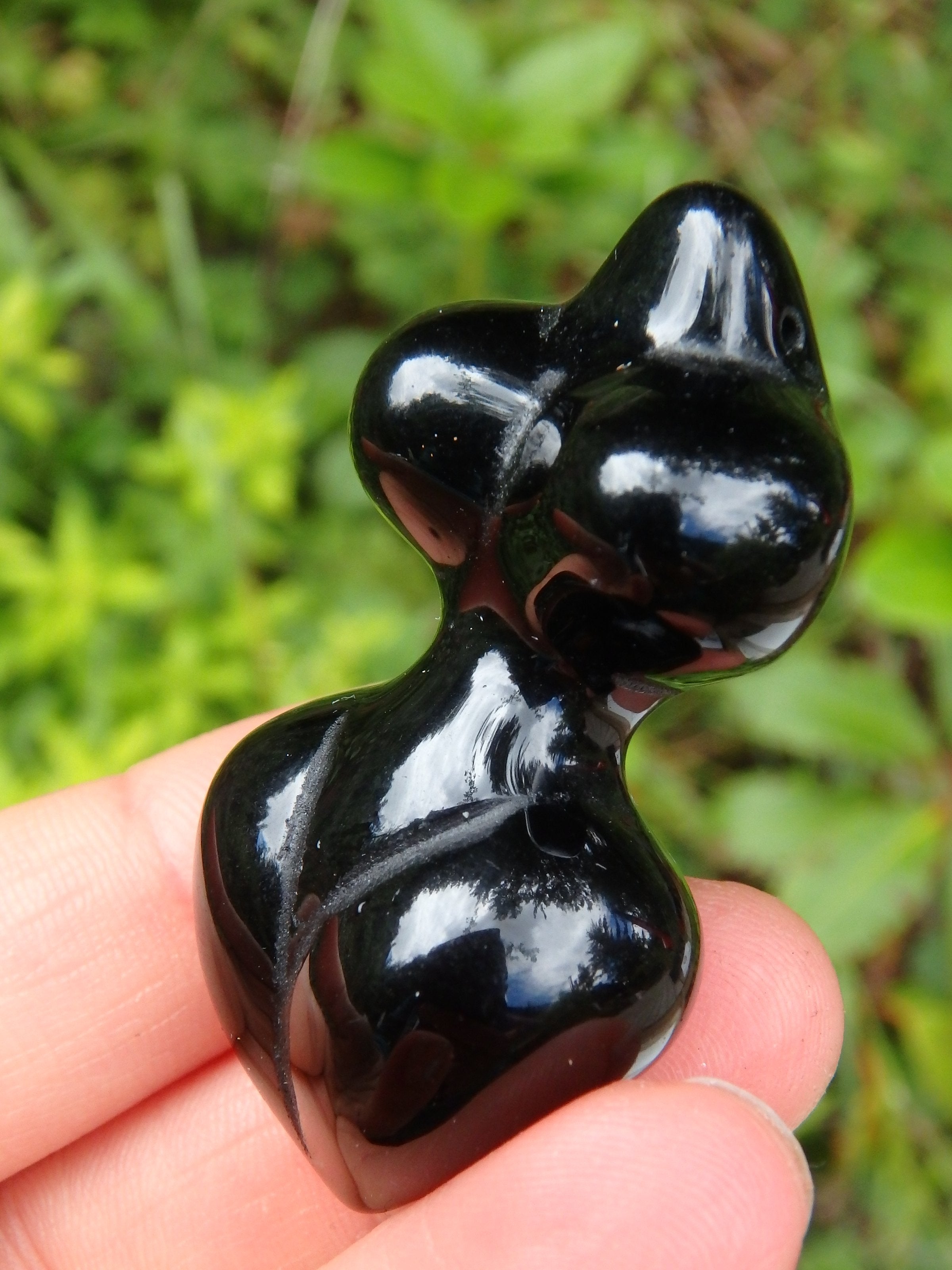 Feminine Venus Black Obsidian Shape Carving (Can Be Put on Bail For Pendant) - Earth Family Crystals