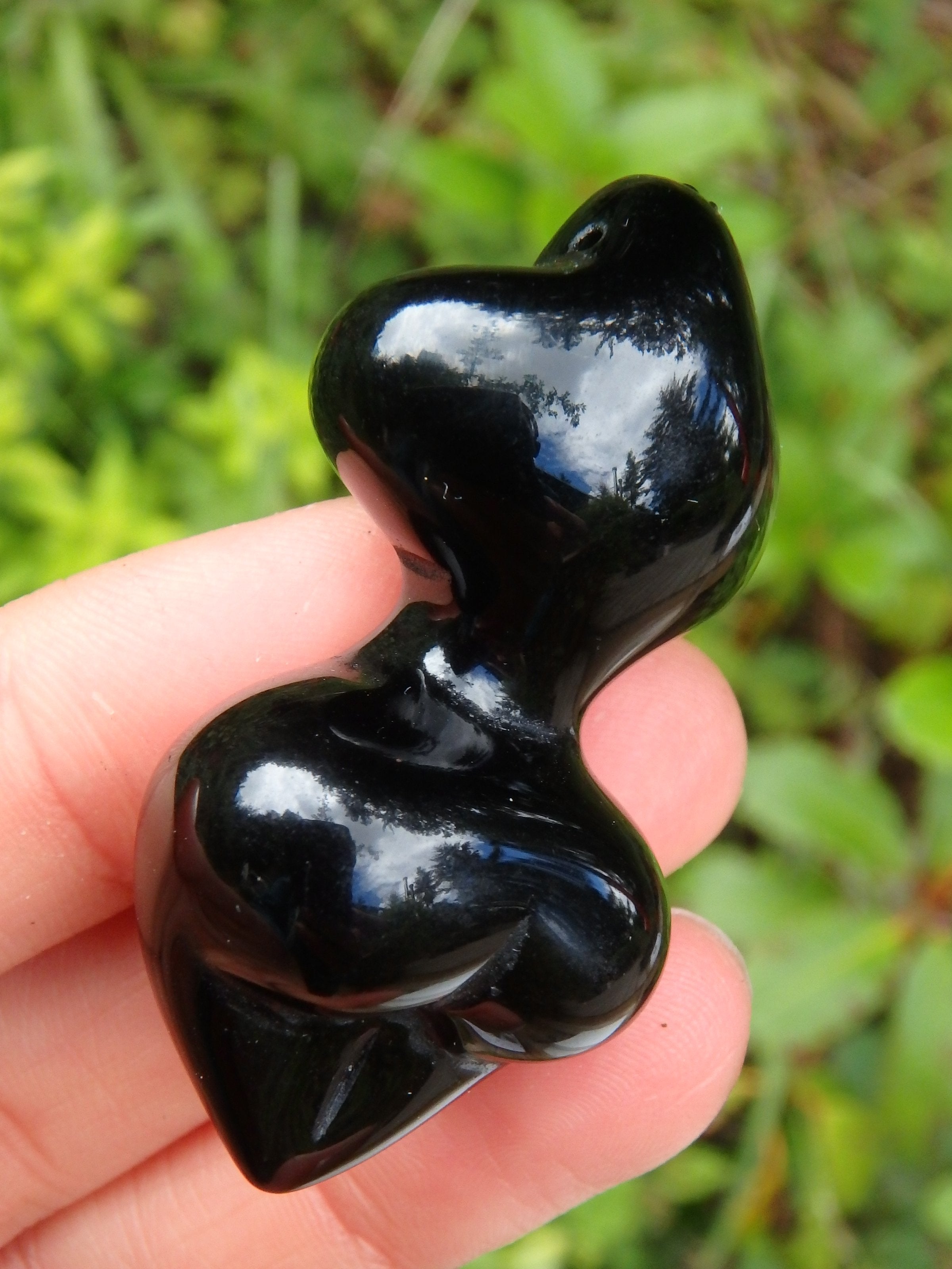 Feminine Venus Black Obsidian Shape Carving (Can Be Put on Bail For Pendant) - Earth Family Crystals