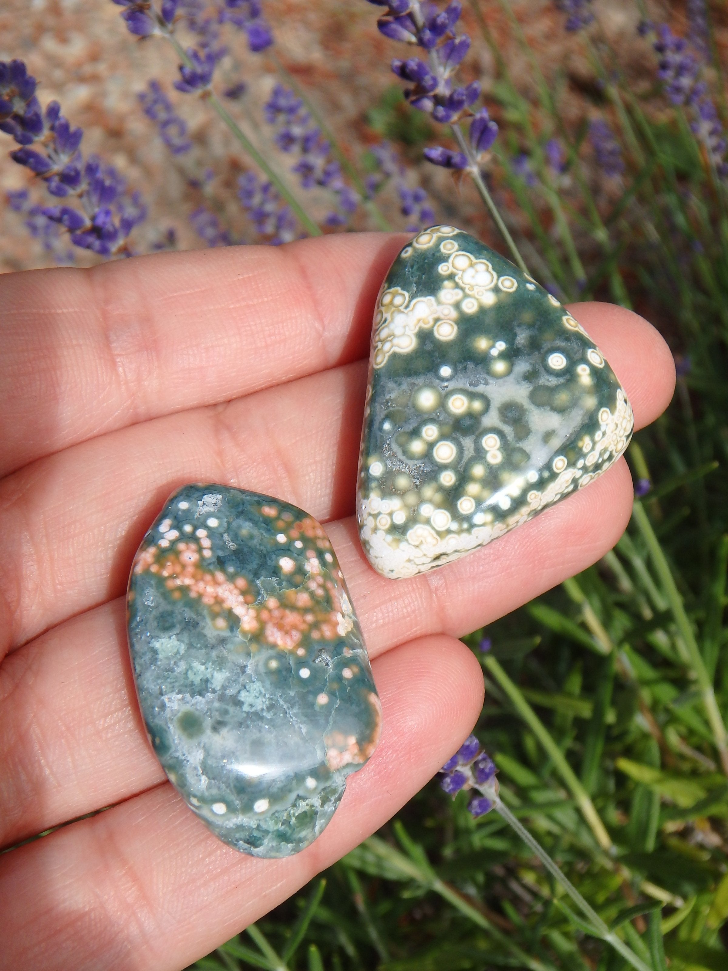 Set of two Pretty Orbs of Color Ocean Jasper Tumble Stones