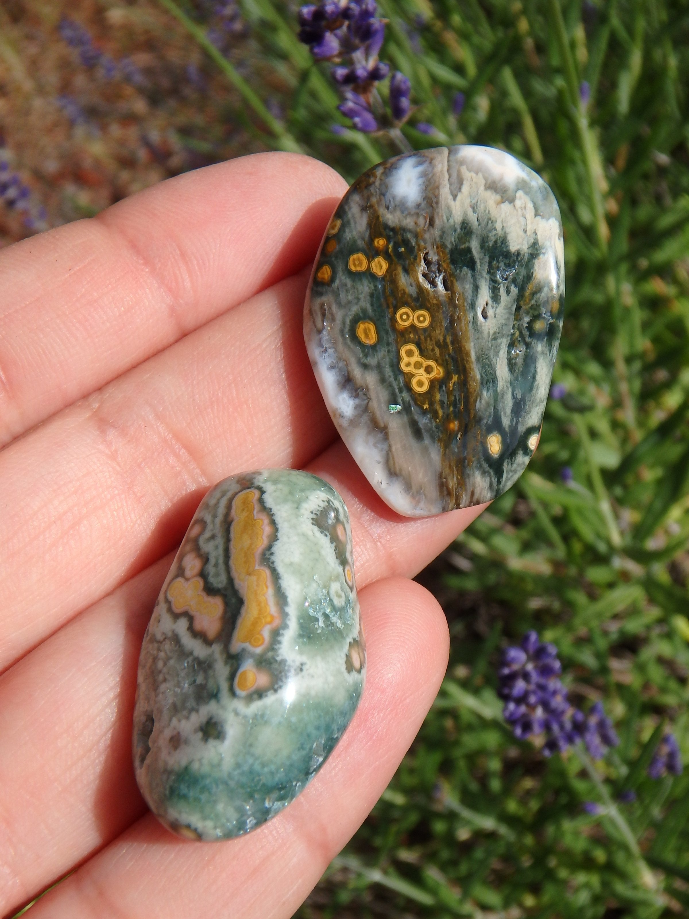 Set of 2 Pretty Orbs of Color Ocean Jasper Tumble Stones