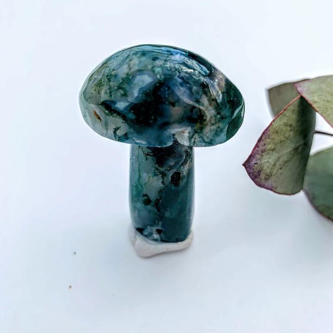 Cute Moss Agate Mushroom With Druzy Cave Inclusions - Earth Family Crystals