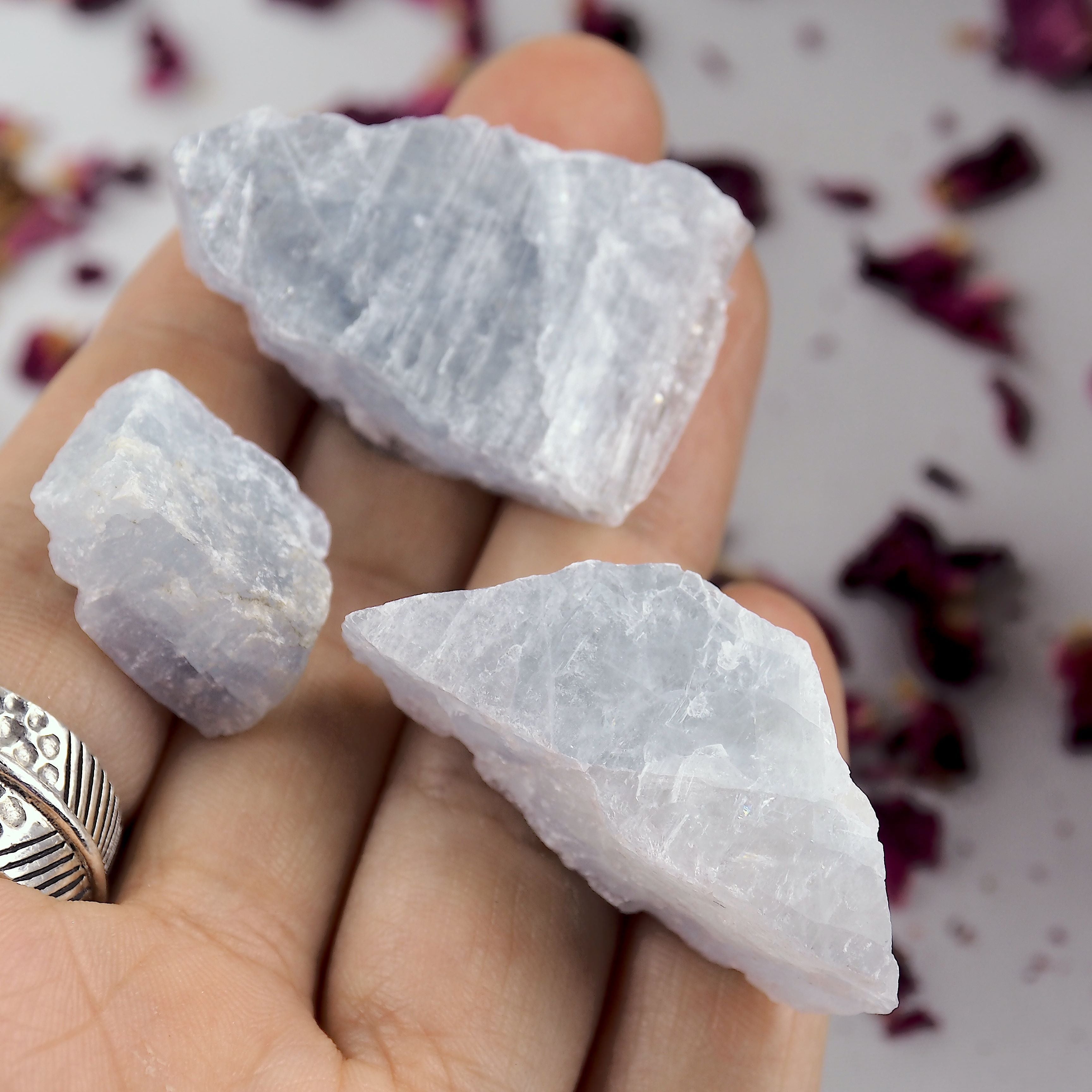 Set of 3 High Vibration Sky Blue Ohio Celestite Raw Chunks