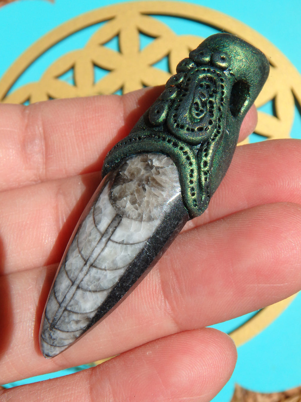 Orthoceras Fossil Handmade Energy Pendant (On Adjustable Cotton Cord) - Earth Family Crystals