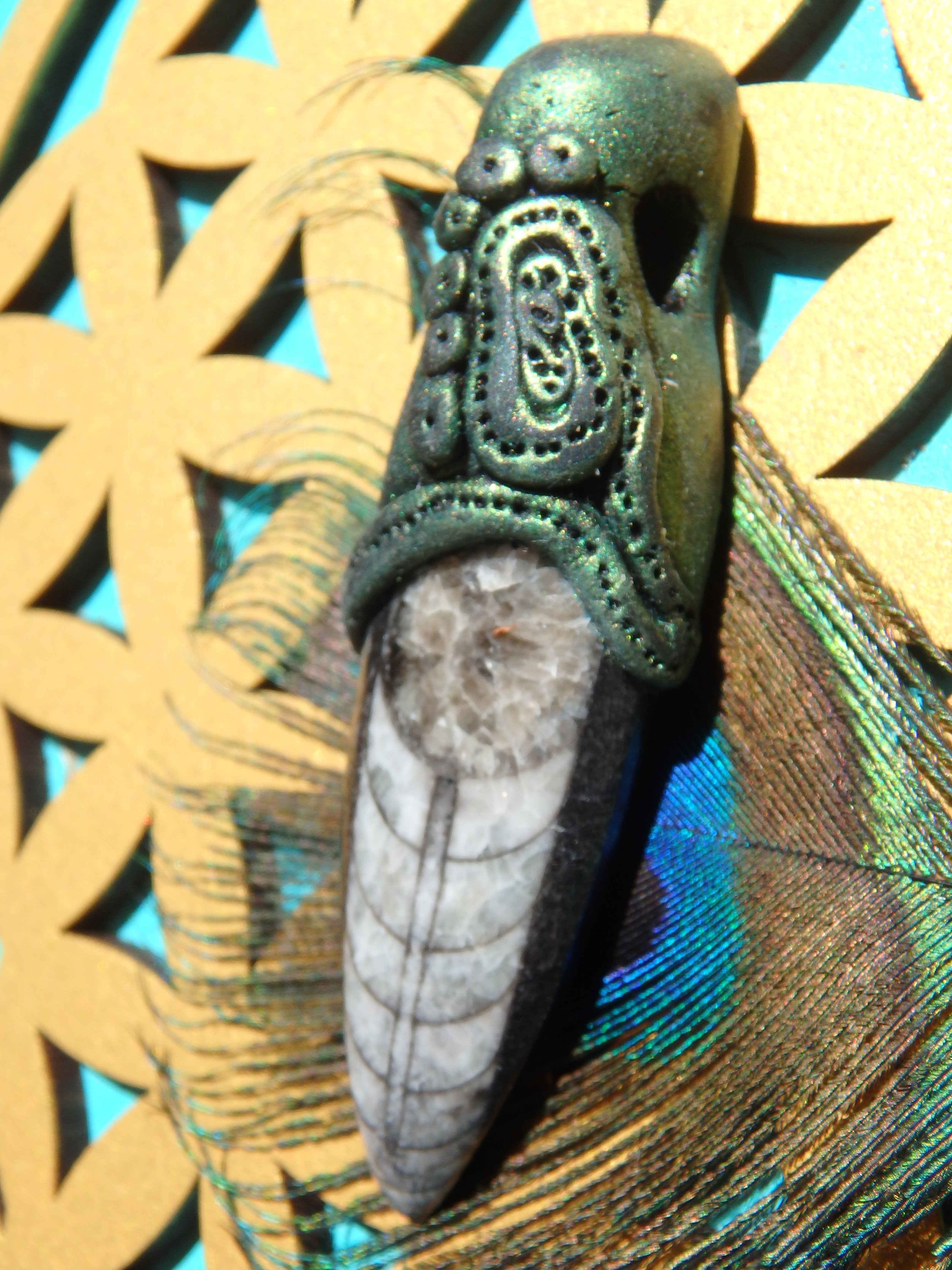 Orthoceras Fossil Handmade Energy Pendant (On Adjustable Cotton Cord) - Earth Family Crystals