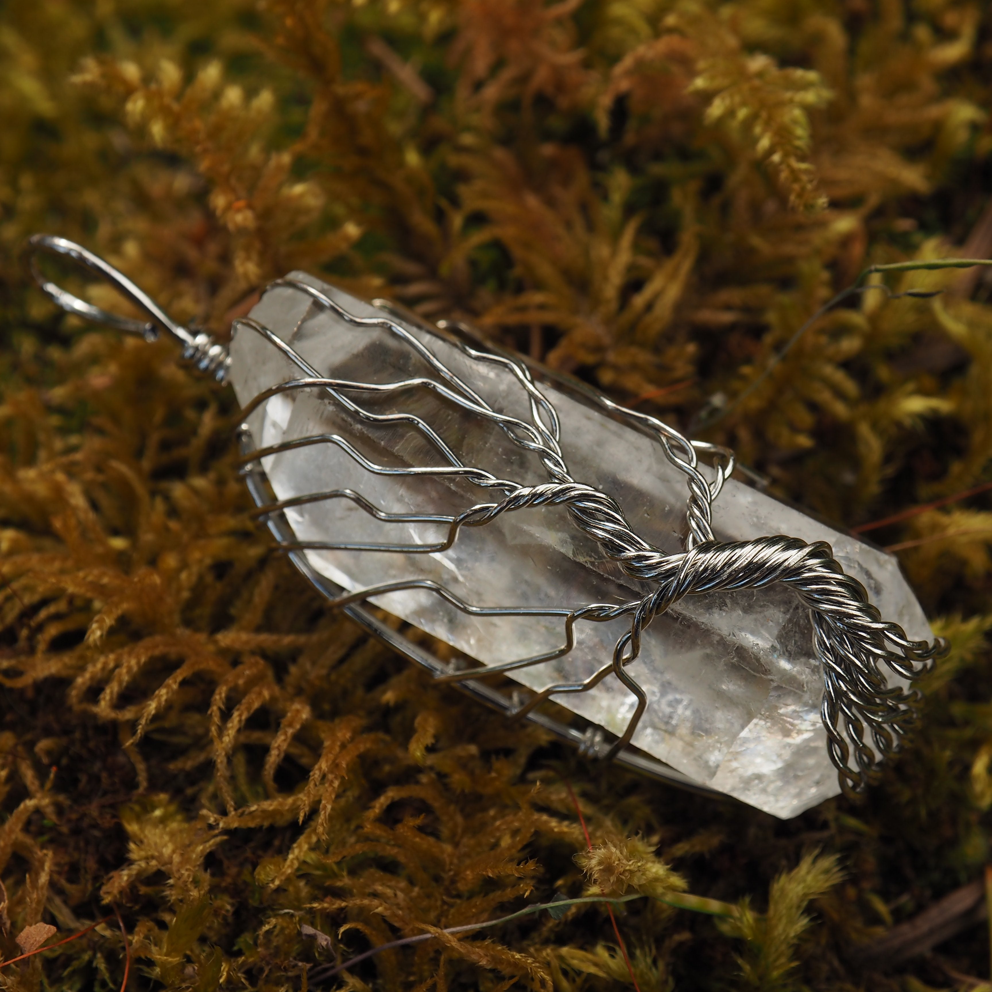 Tree of Life Silver Wire Wrapped Natural Quartz Point Pendant - Earth Family Crystals