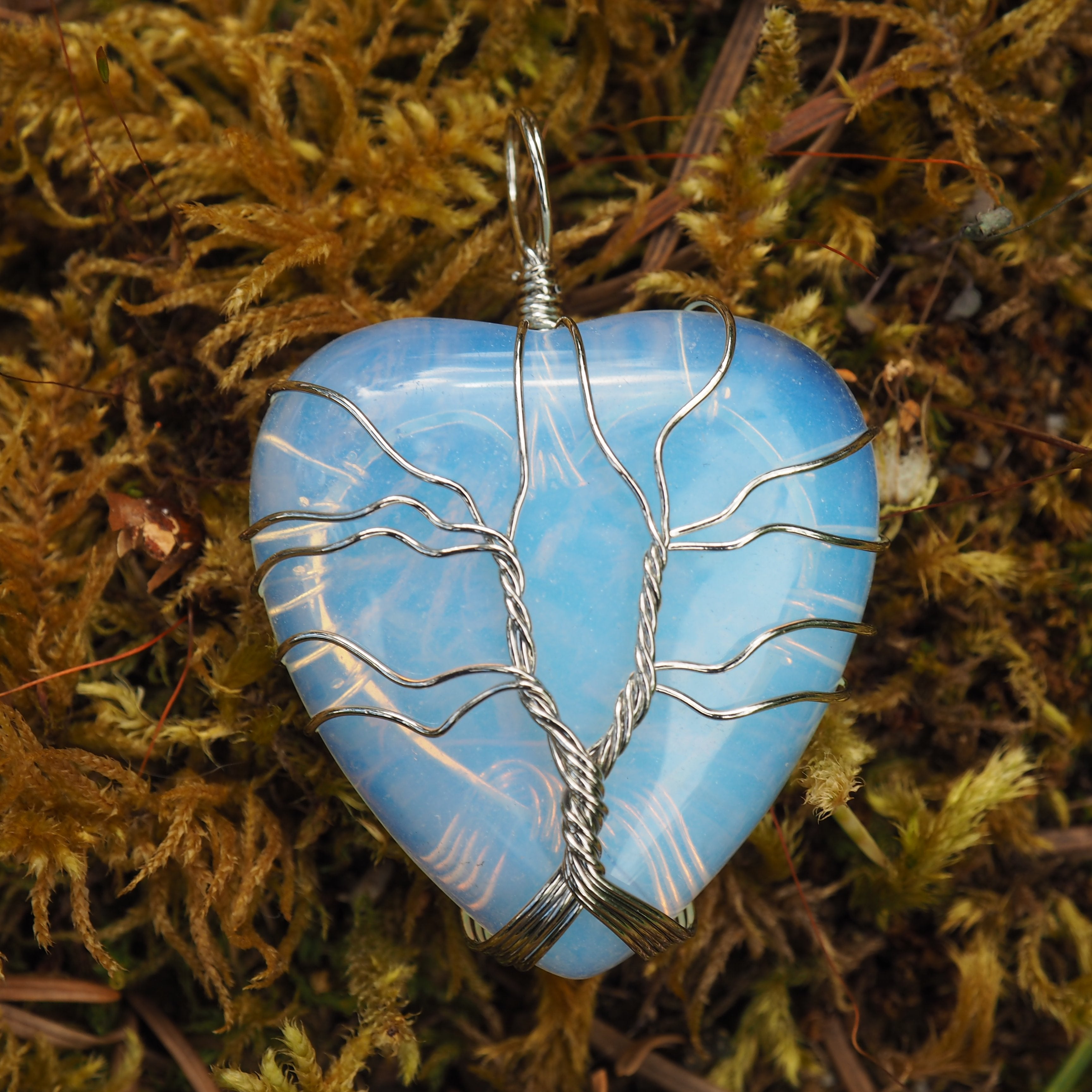 Tree of Life Wire Wrapped Opalite Heart Pendant - Earth Family Crystals