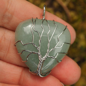 Tree of Life Wire Wrapped Green Aventurine Heart Pendant - Earth Family Crystals