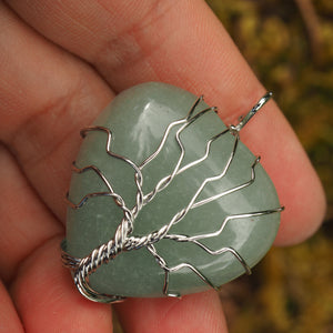 Tree of Life Wire Wrapped Green Aventurine Heart Pendant - Earth Family Crystals