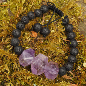 Stunning Ametrine & Lava Stone Adjustable Cord Bracelet (Ideal for Essential Oils)