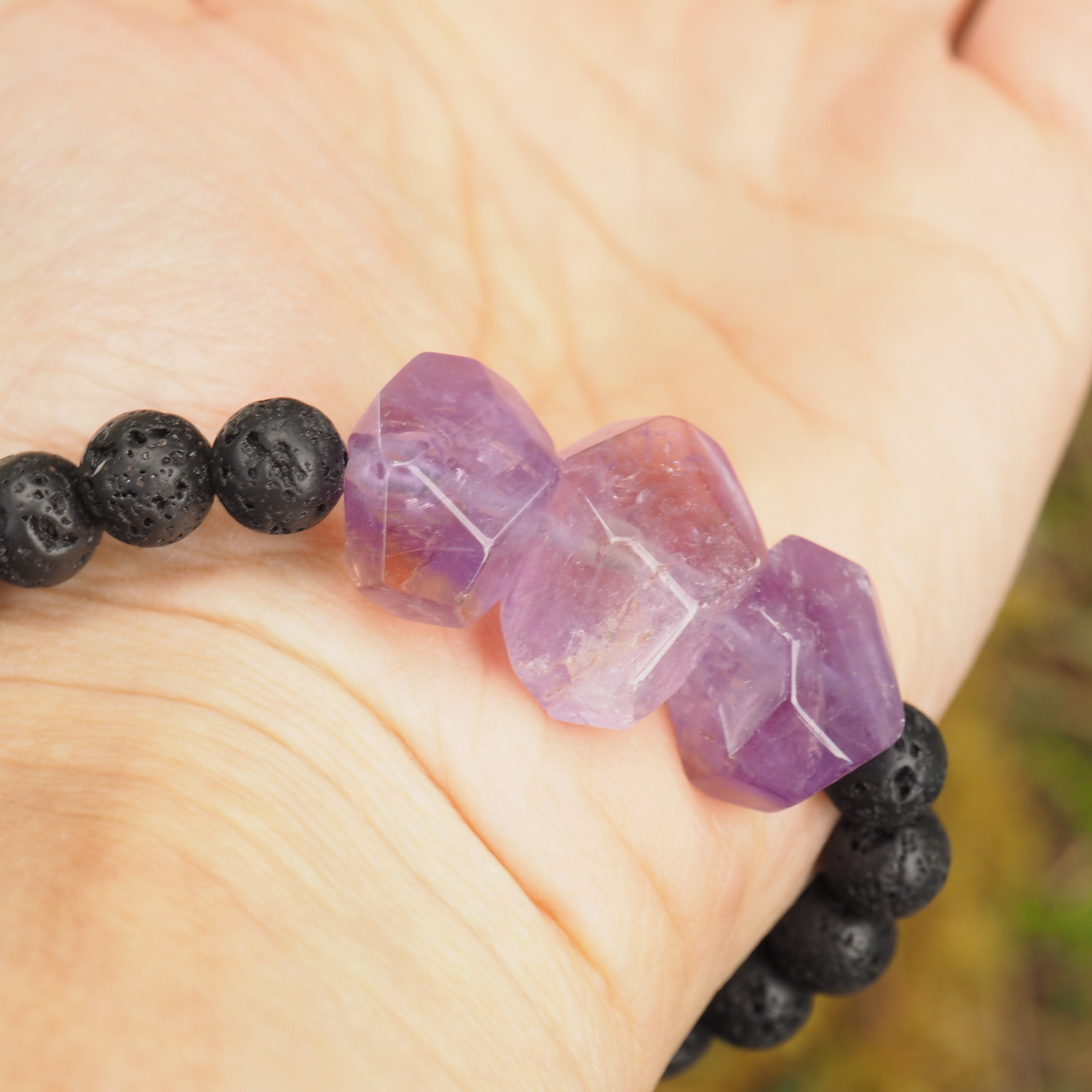 Stunning Ametrine & Lava Stone Adjustable Cord Bracelet (Ideal for Essential Oils)