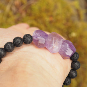 Stunning Ametrine & Lava Stone Adjustable Cord Bracelet (Ideal for Essential Oils)