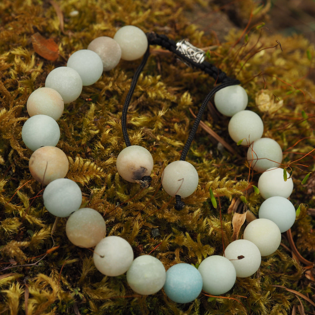 Beautiful Unpolished Frosted Amazonite Beaded Adjustable Bracelet - Earth Family Crystals