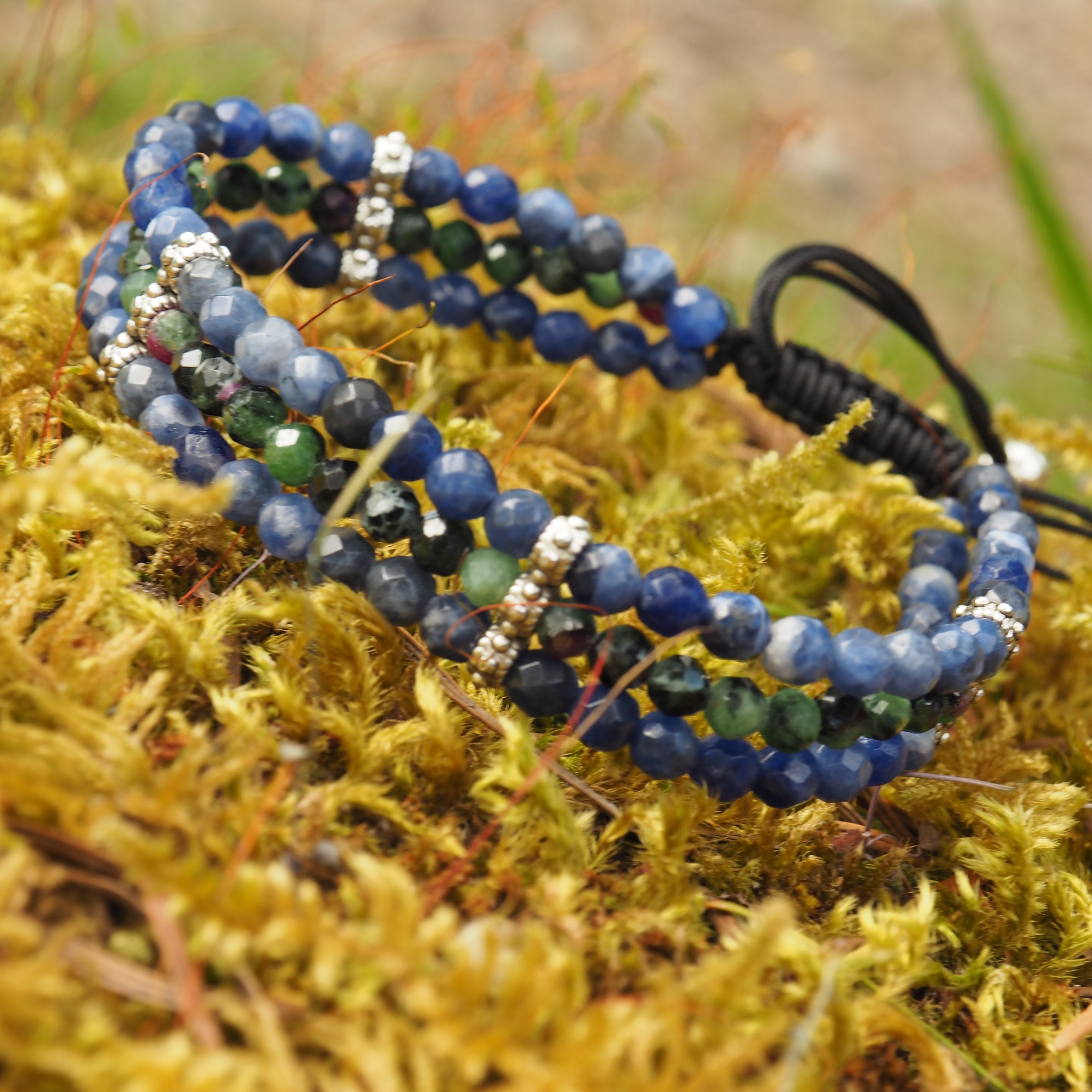 Trendy Faceted Ruby Zoisite & Sodalite Adjustable Bracelet - Earth Family Crystals