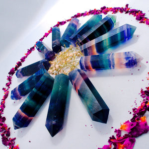 One Vibrant Rainbow Fluorite Standing Point Carving -Ideal For Crystal Grids