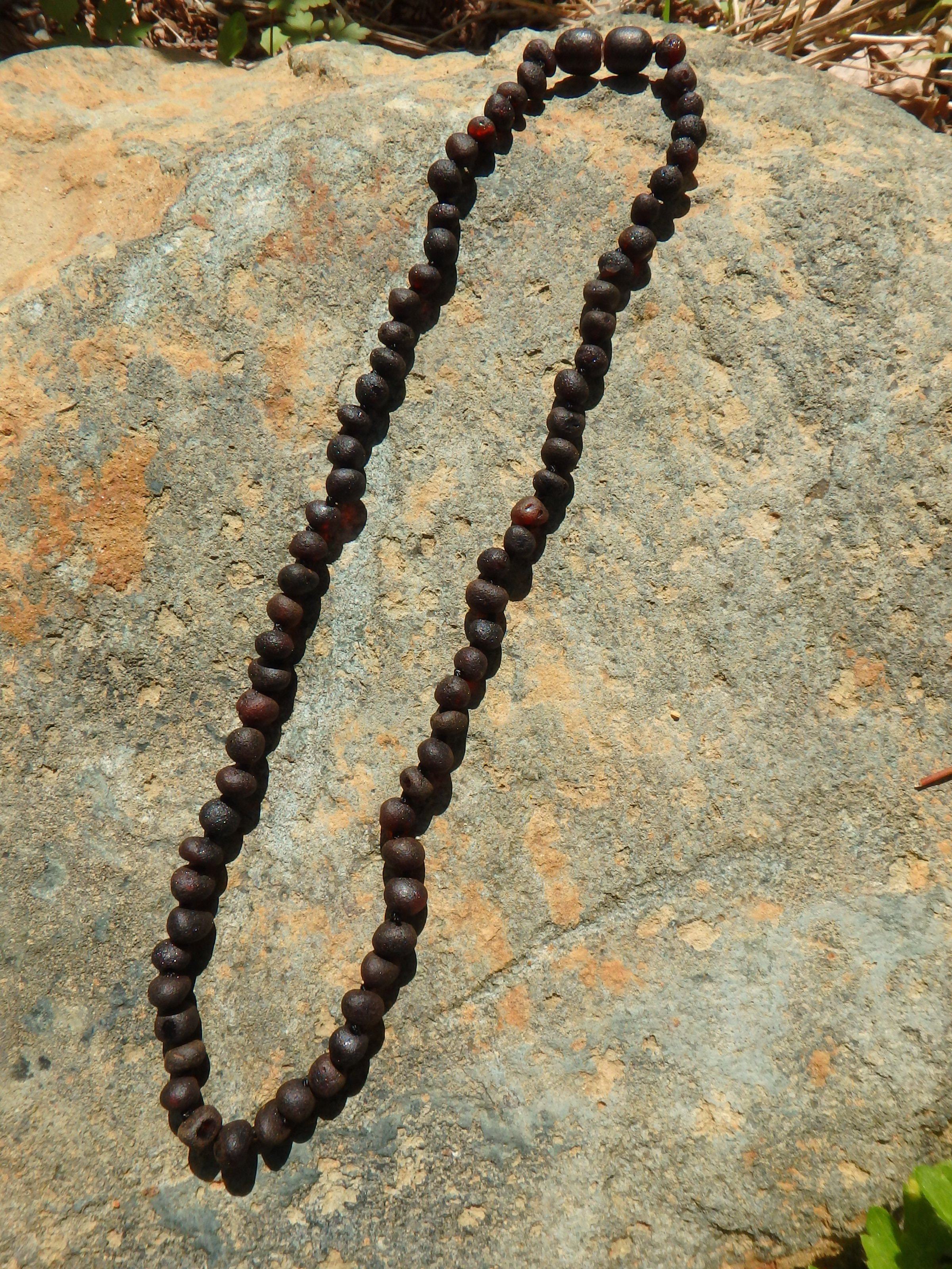 Deep Burgundy Unpolished Lithuanian Baltic Amber Adult Necklace With Rounded Beads - Earth Family Crystals