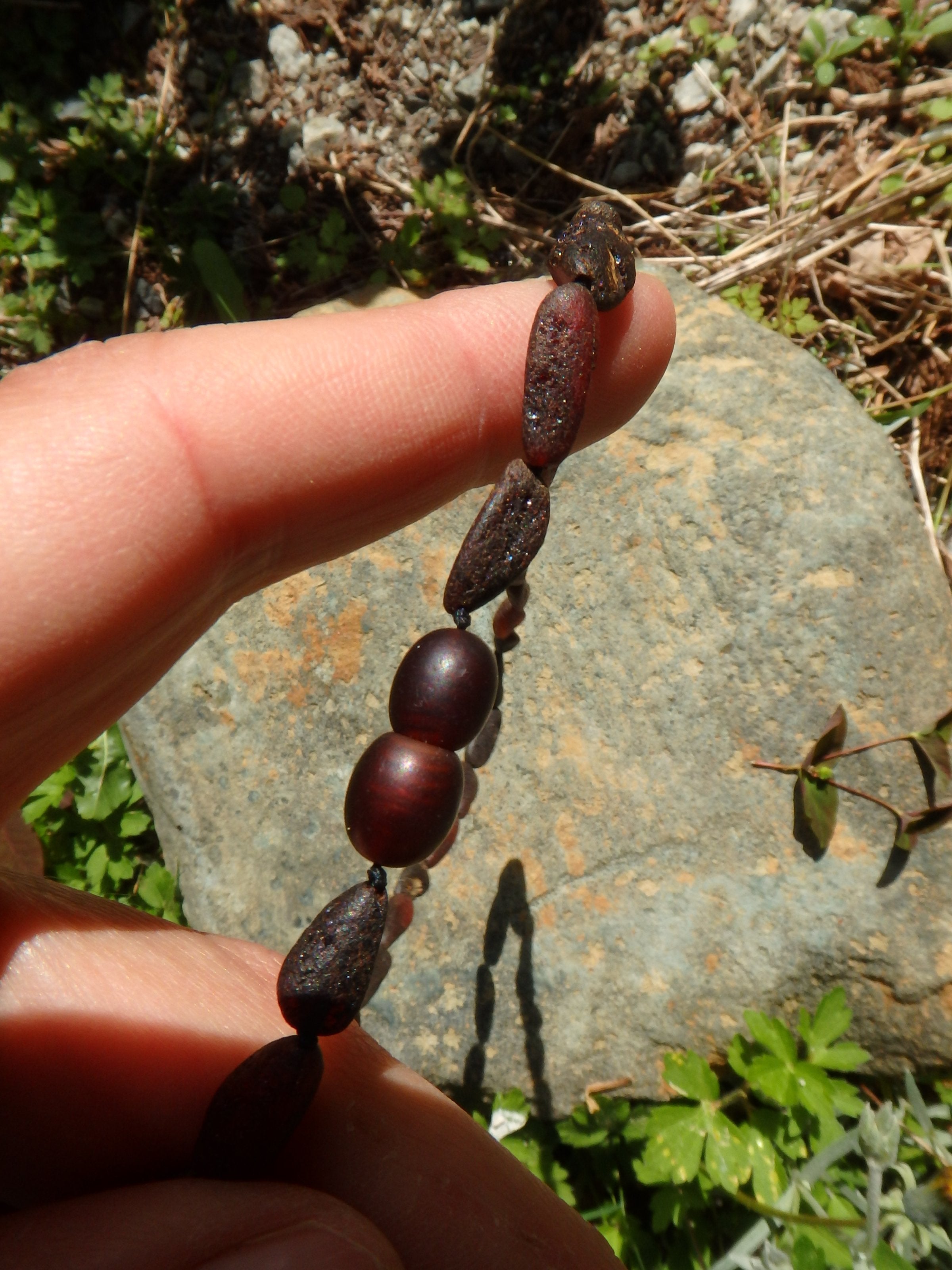 Unpolished Deep Burgundy Lithuanian Baltic Amber Adult Necklace - Earth Family Crystals