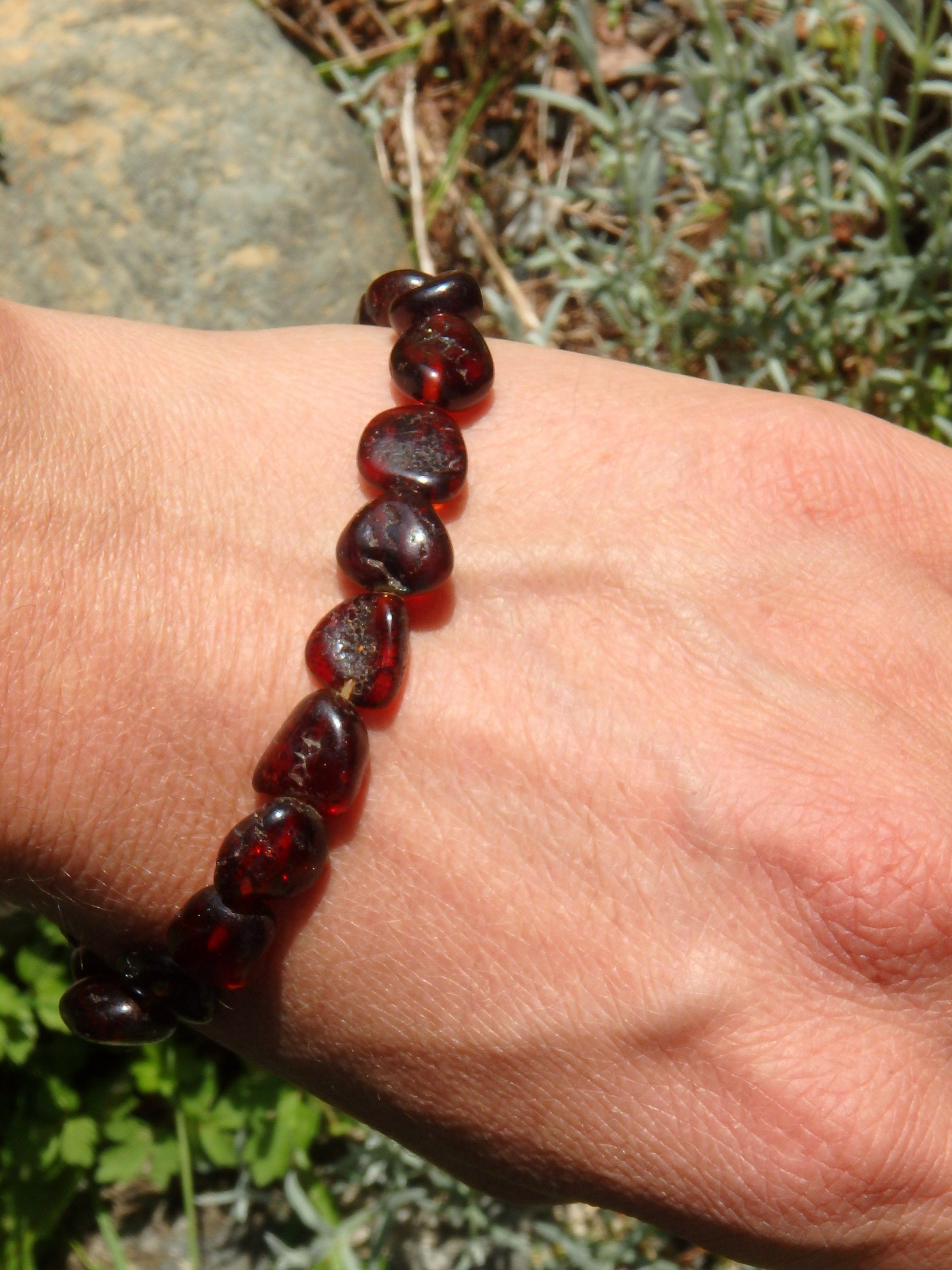 Dark Burgundy Bead Lithuanian Baltic Amber Bracelet on Stretchy Elastic
