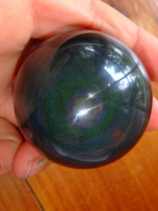 Dark Mysterious Flashes of Rainbows Obsidian Sphere Carving