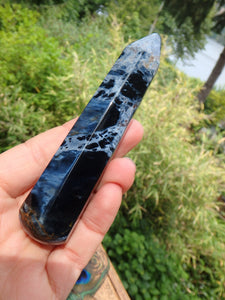 Silk & Satin Blue Flash Long Pietersite Wand Carving