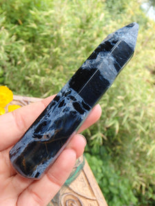 Silk & Satin Blue Flash Long Pietersite Wand Carving