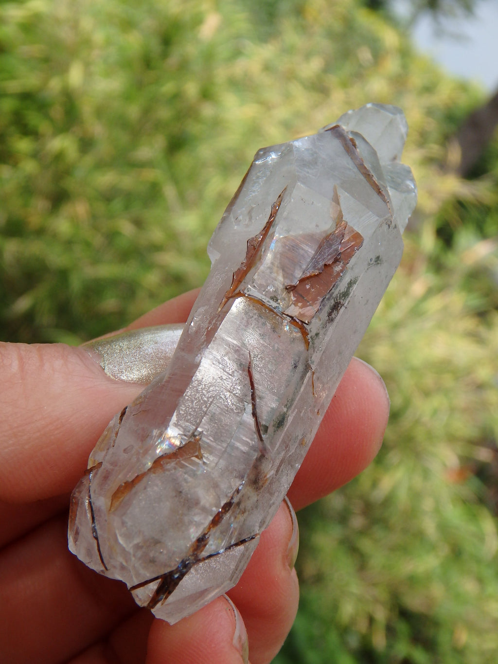 Fascinating Golden Brookite & Brazilian Quartz Point With Self Healing - Earth Family Crystals