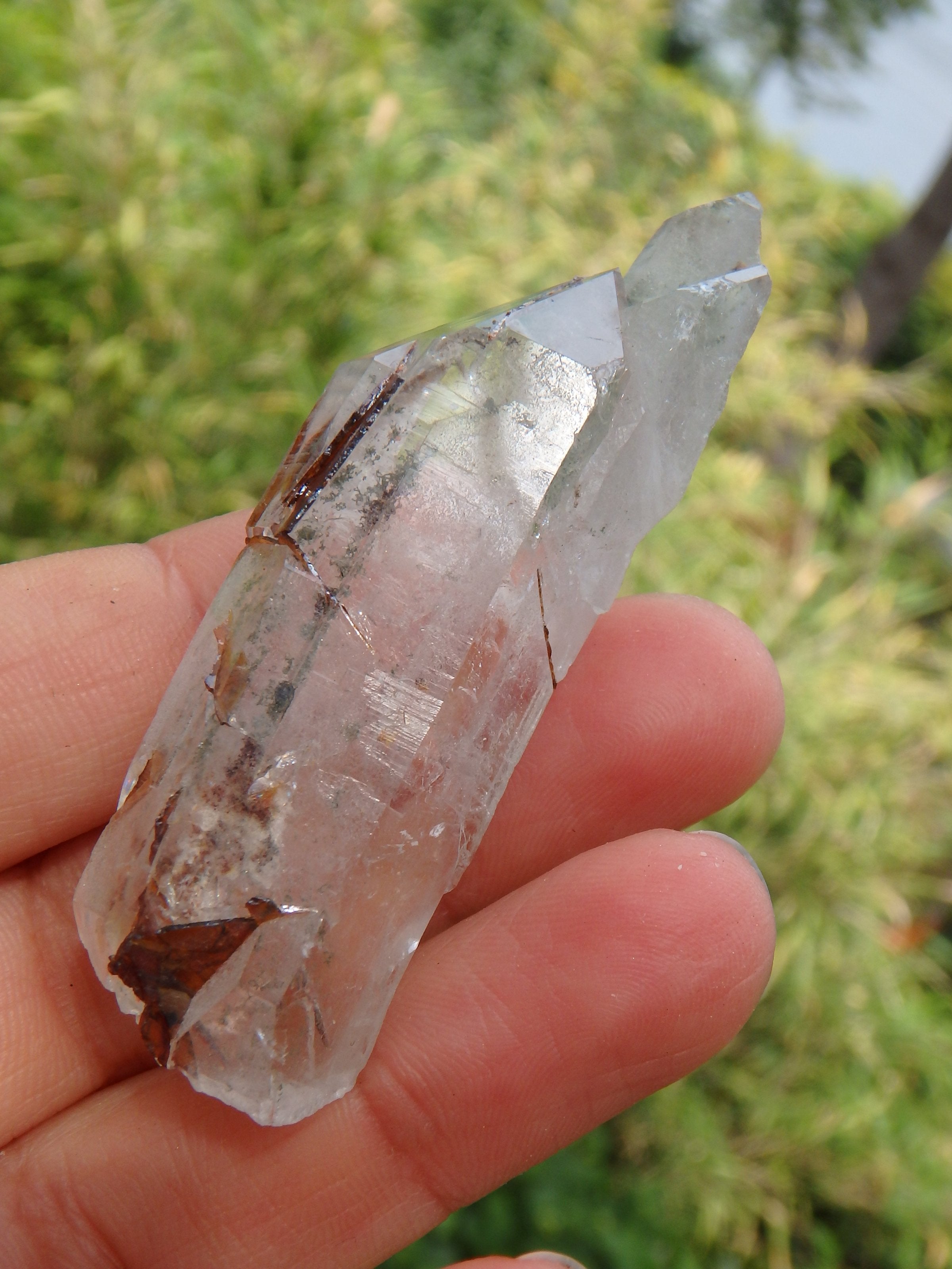 Fascinating Golden Brookite & Brazilian Quartz Point With Self Healing - Earth Family Crystals