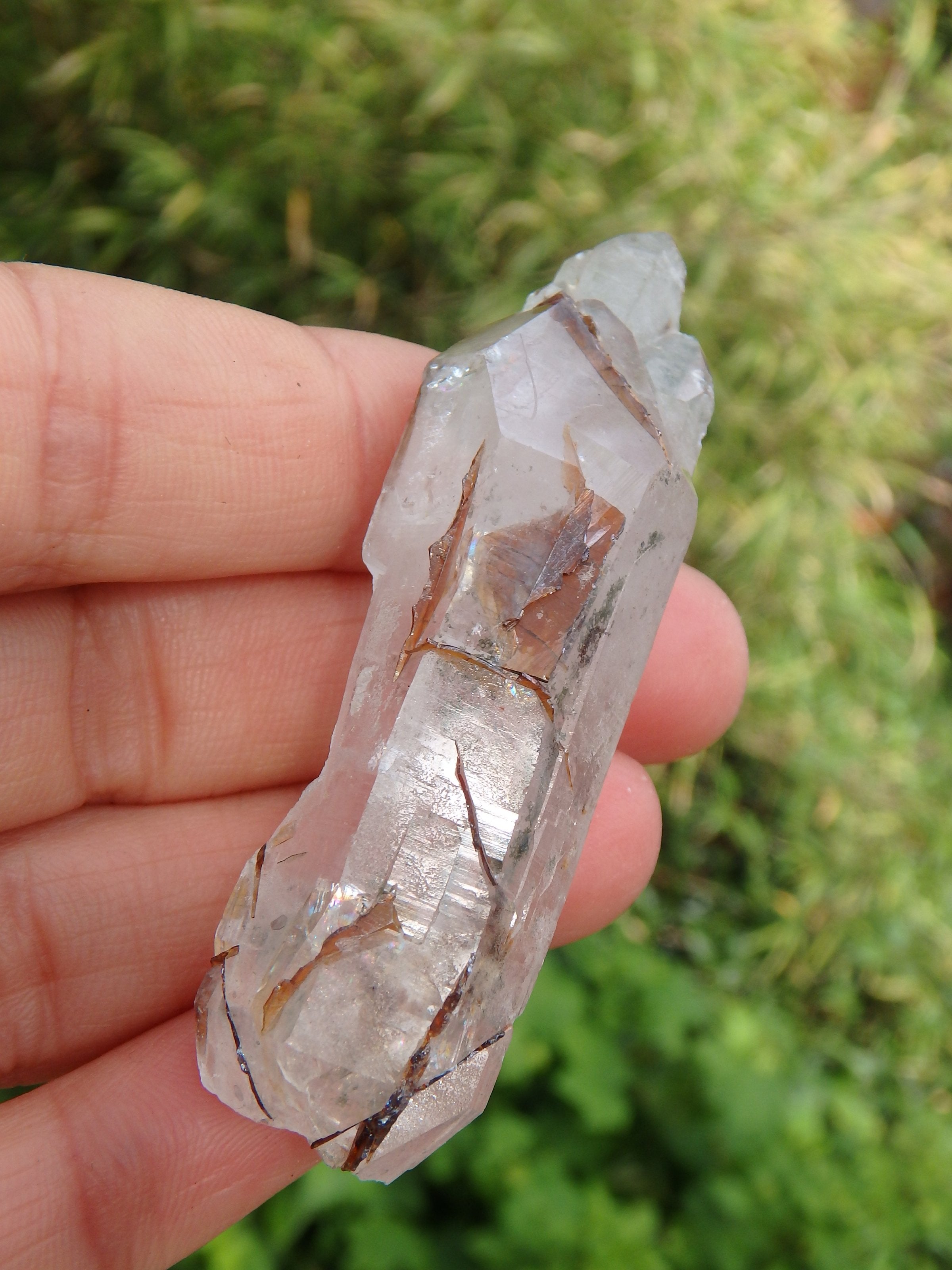Fascinating Golden Brookite & Brazilian Quartz Point With Self Healing - Earth Family Crystals