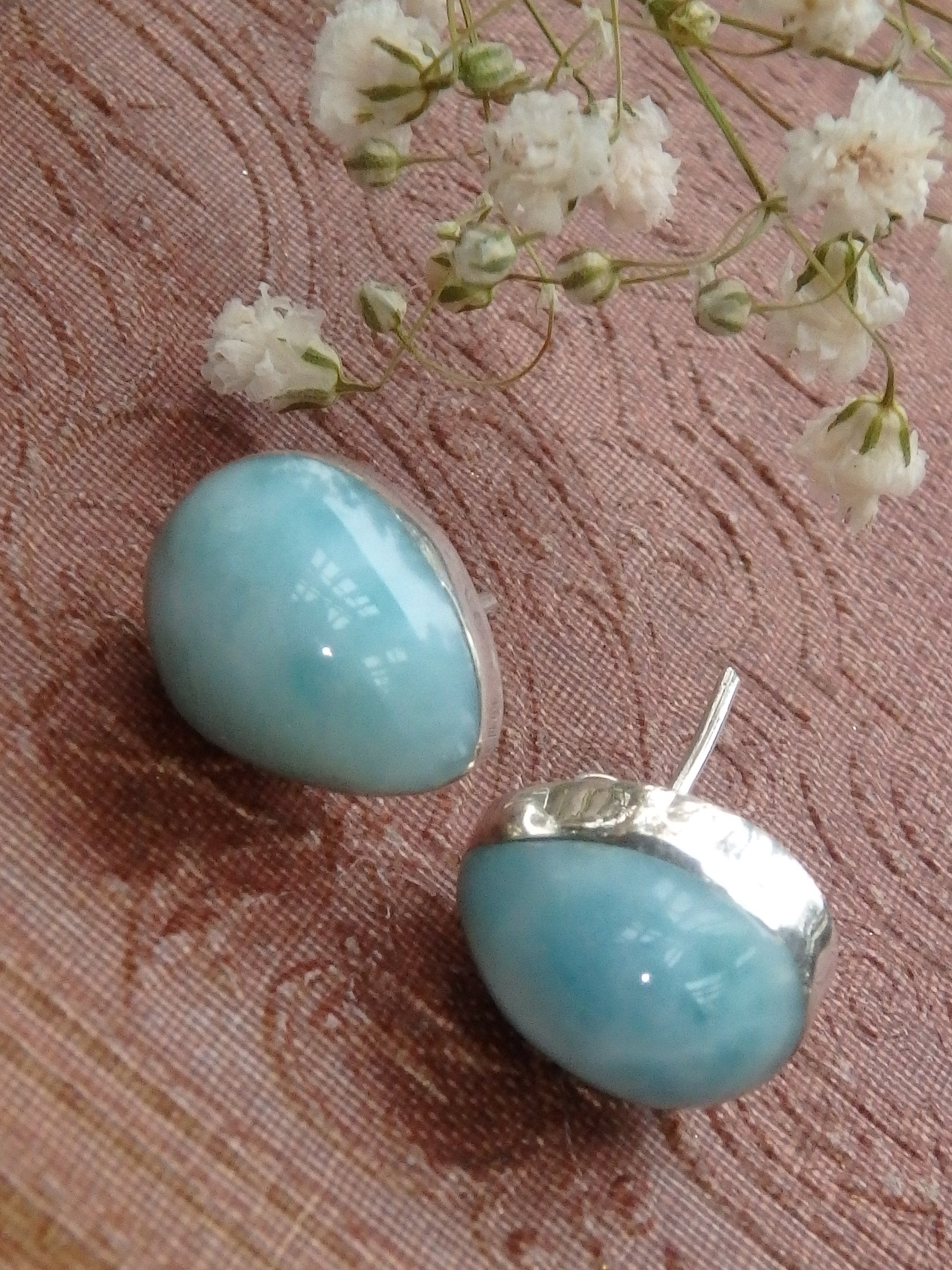 Show Stopper Tranquil Blue Larimar Studs in Sterling Silver