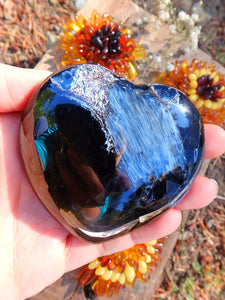 Silky Ribbons Blue Flash Pietersite Love Heart Carving - Earth Family Crystals