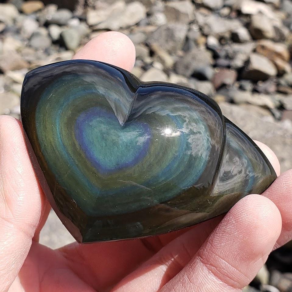 Beautiful Color Patterns Rainbow Obsidian Display Heart - Earth Family Crystals