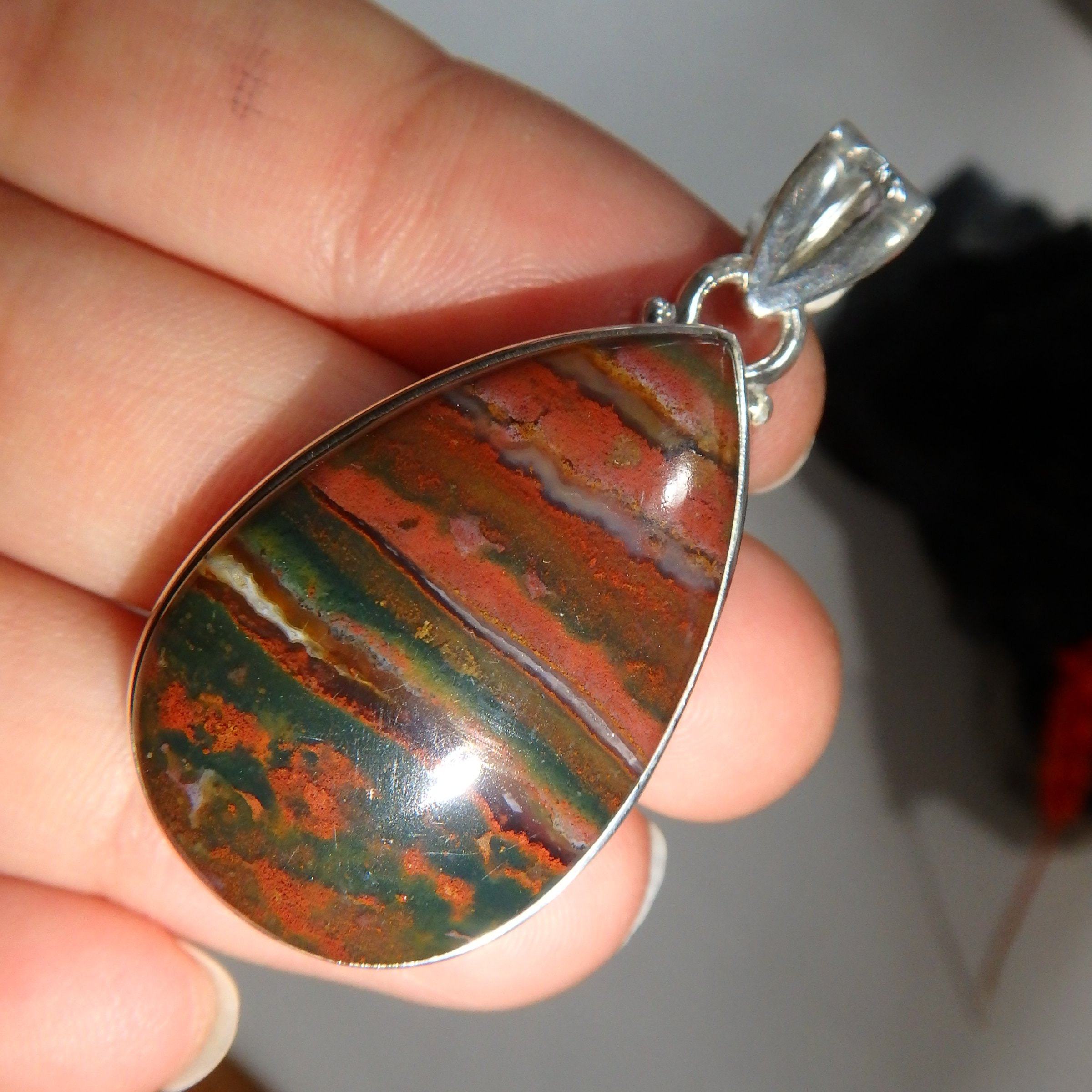 Amazing & Unique Bloodstone Pendant in Sterling Silver ( Includes Silver Chain) - Earth Family Crystals