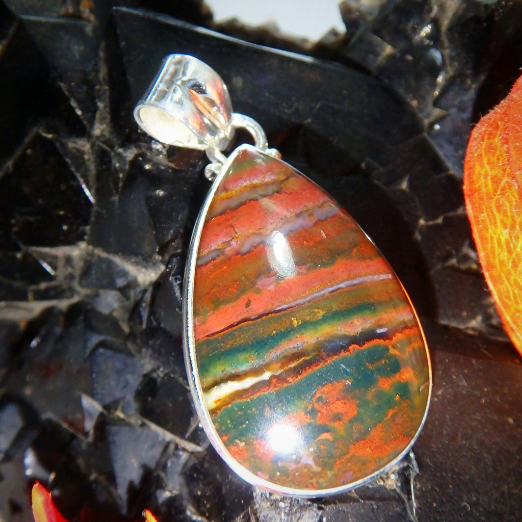 Amazing & Unique Bloodstone Pendant in Sterling Silver ( Includes Silver Chain) - Earth Family Crystals